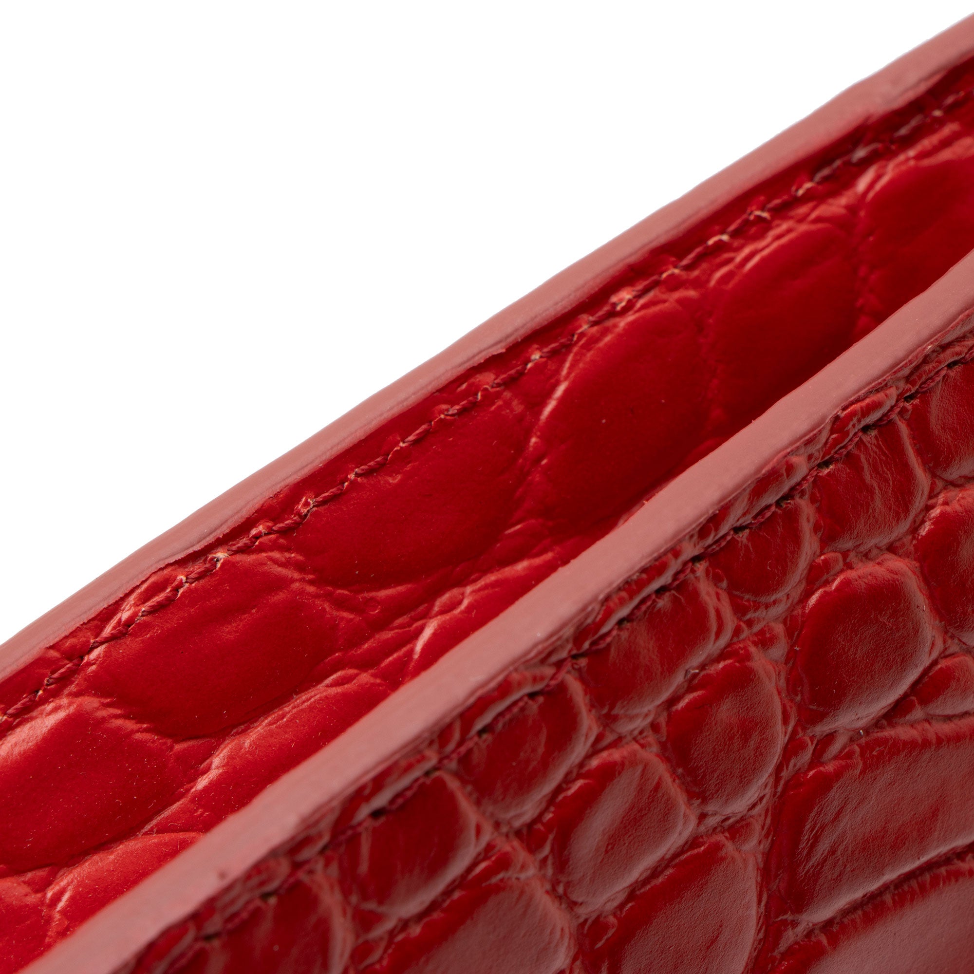 Alexander McQueen Croc Embossed Leather Skull Four-Ring Flat Clutch (SHF-av5Xyc)