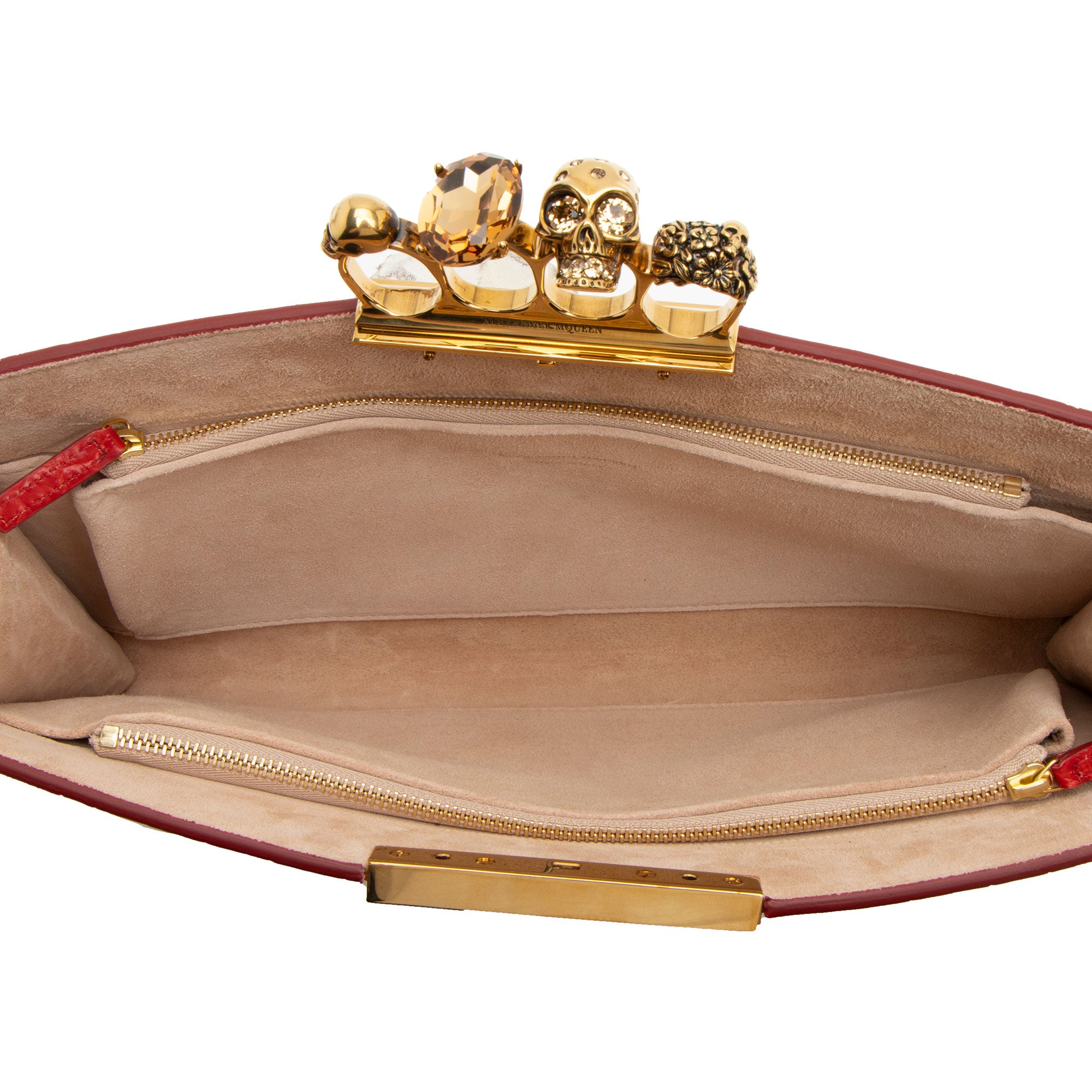 Alexander McQueen Croc Embossed Leather Skull Four-Ring Flat Clutch (SHF-av5Xyc)