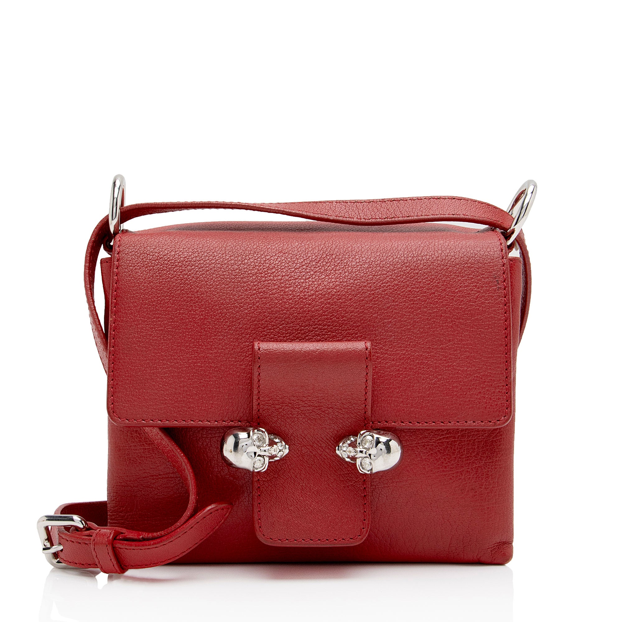 Alexander McQueen Leather Crystal Twin Skull Flap Shoulder Bag (SHF-uXSFgg)