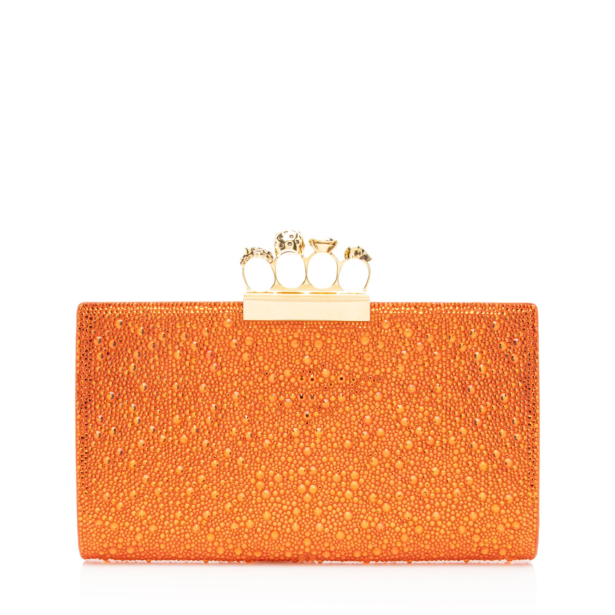 Alexander McQueen Satin Crystal Embellished Skull Four-Ring Flat Clutch