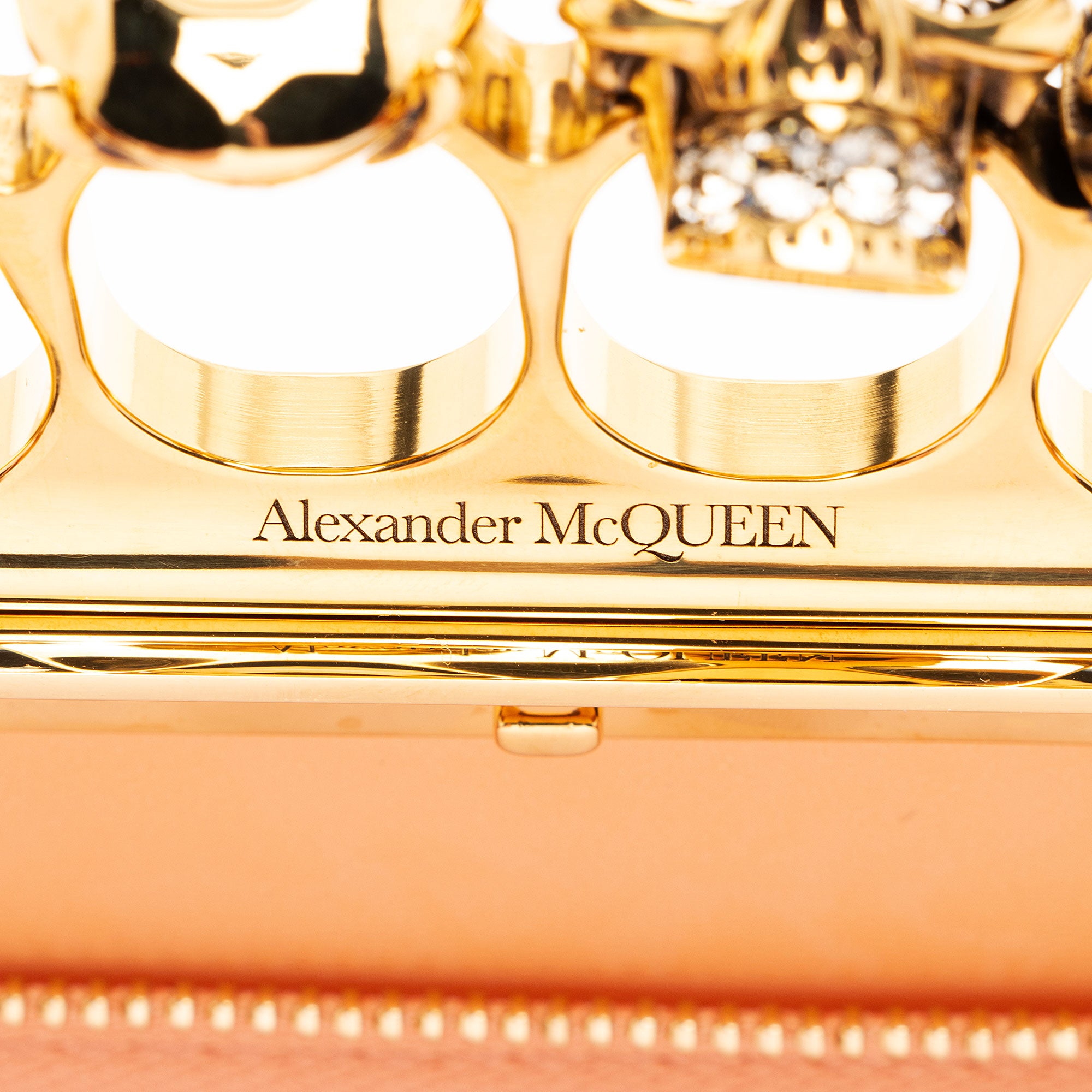Alexander McQueen Satin Crystal Embellished Skull Four-Ring Flat Clutch