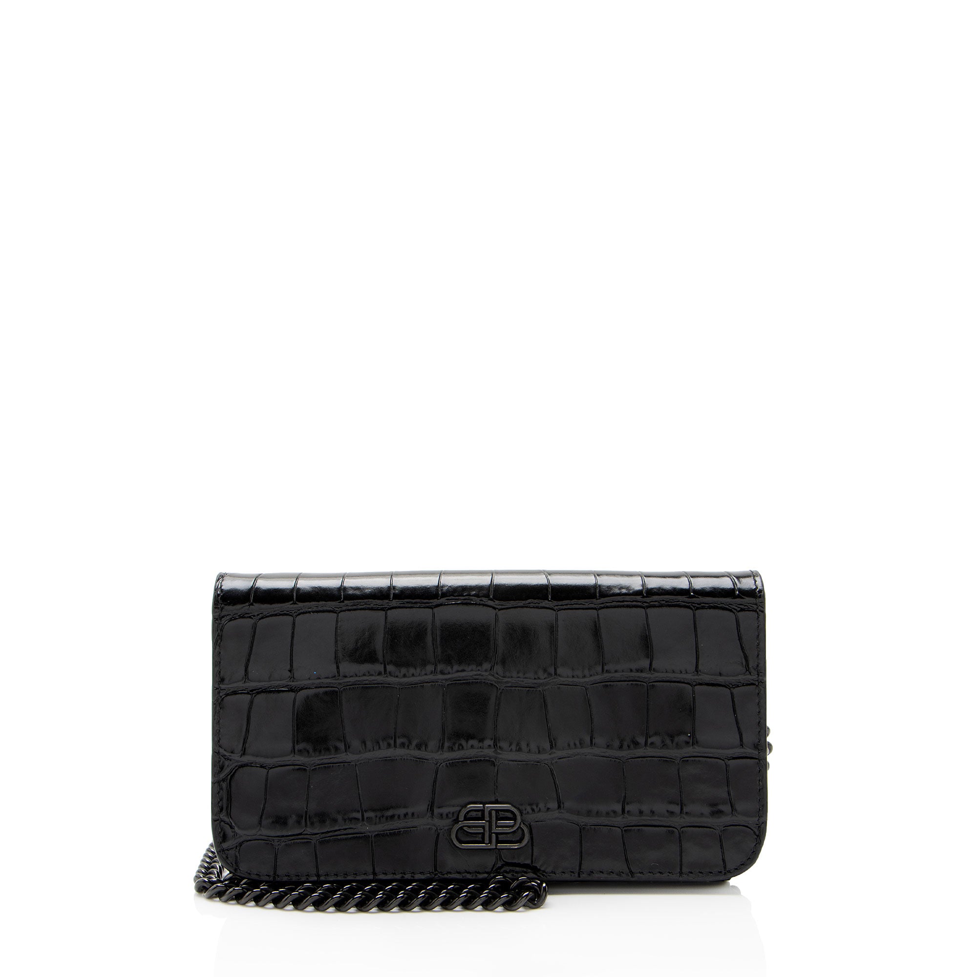 Balenciaga Croc Embossed BB Phone Holder on Chain