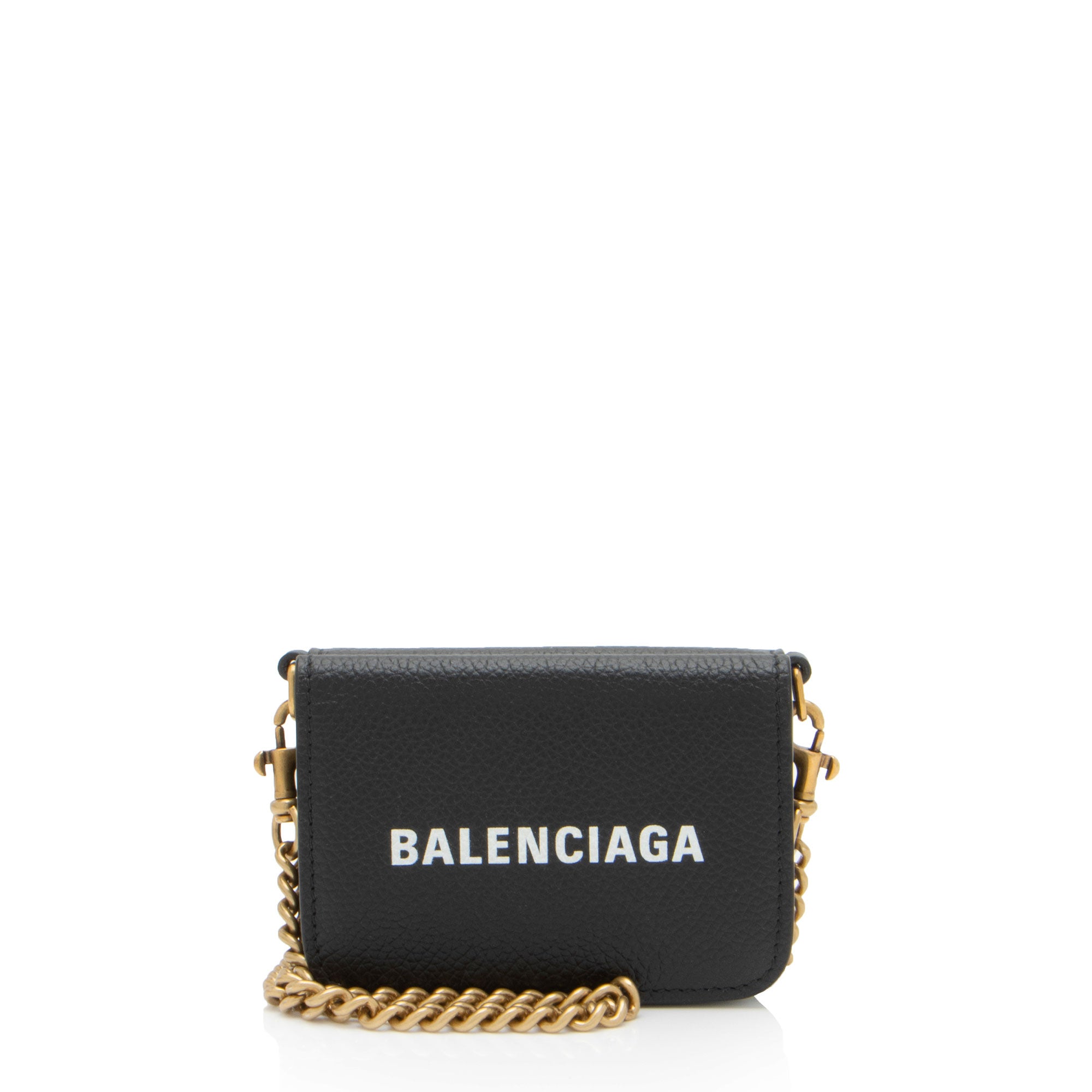 Balenciaga Grained Calfskin Logo Cash Mini Wallet on Chain (SHF-uR1F9W)