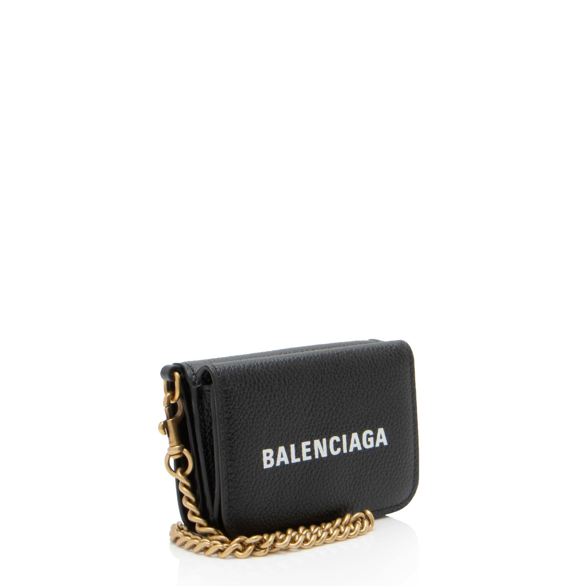 Balenciaga Grained Calfskin Logo Cash Mini Wallet on Chain (SHF-uR1F9W)