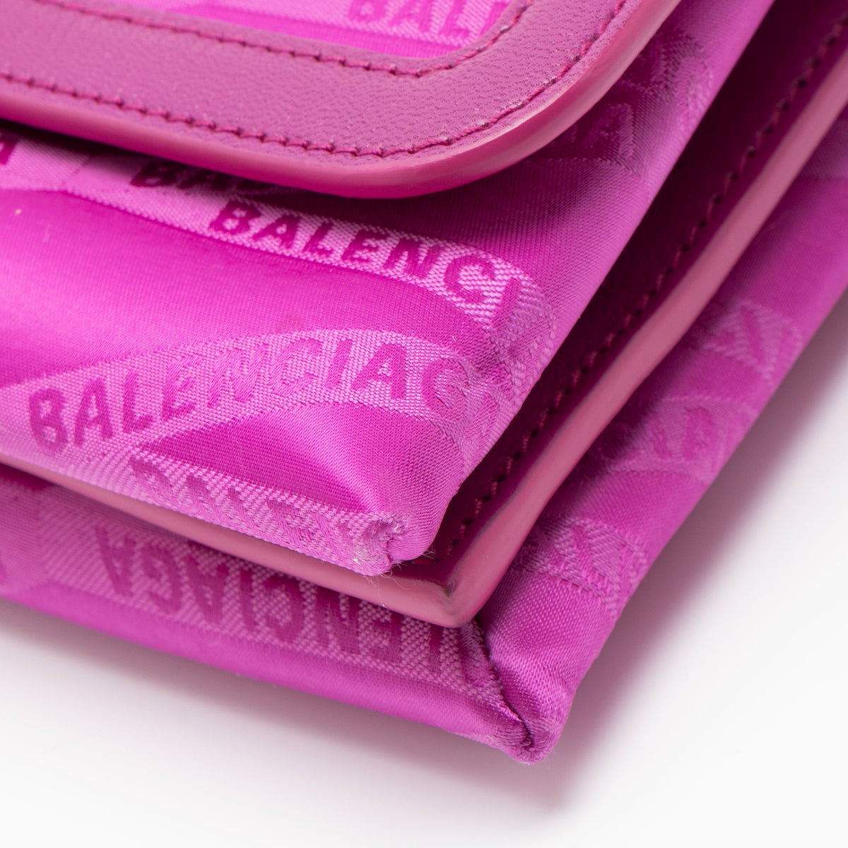 Balenciaga Jacquard Nylon Leather Logo Shift Wallet on Strap