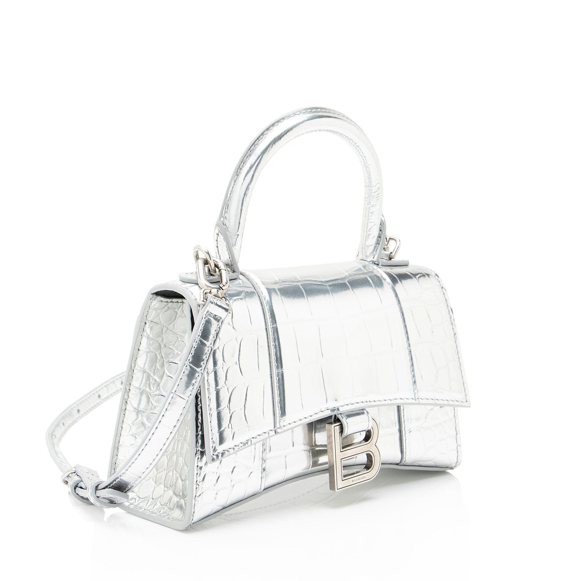 Balenciaga Metallic Croc Embossed Calfskin Hourglass XS Top Handle