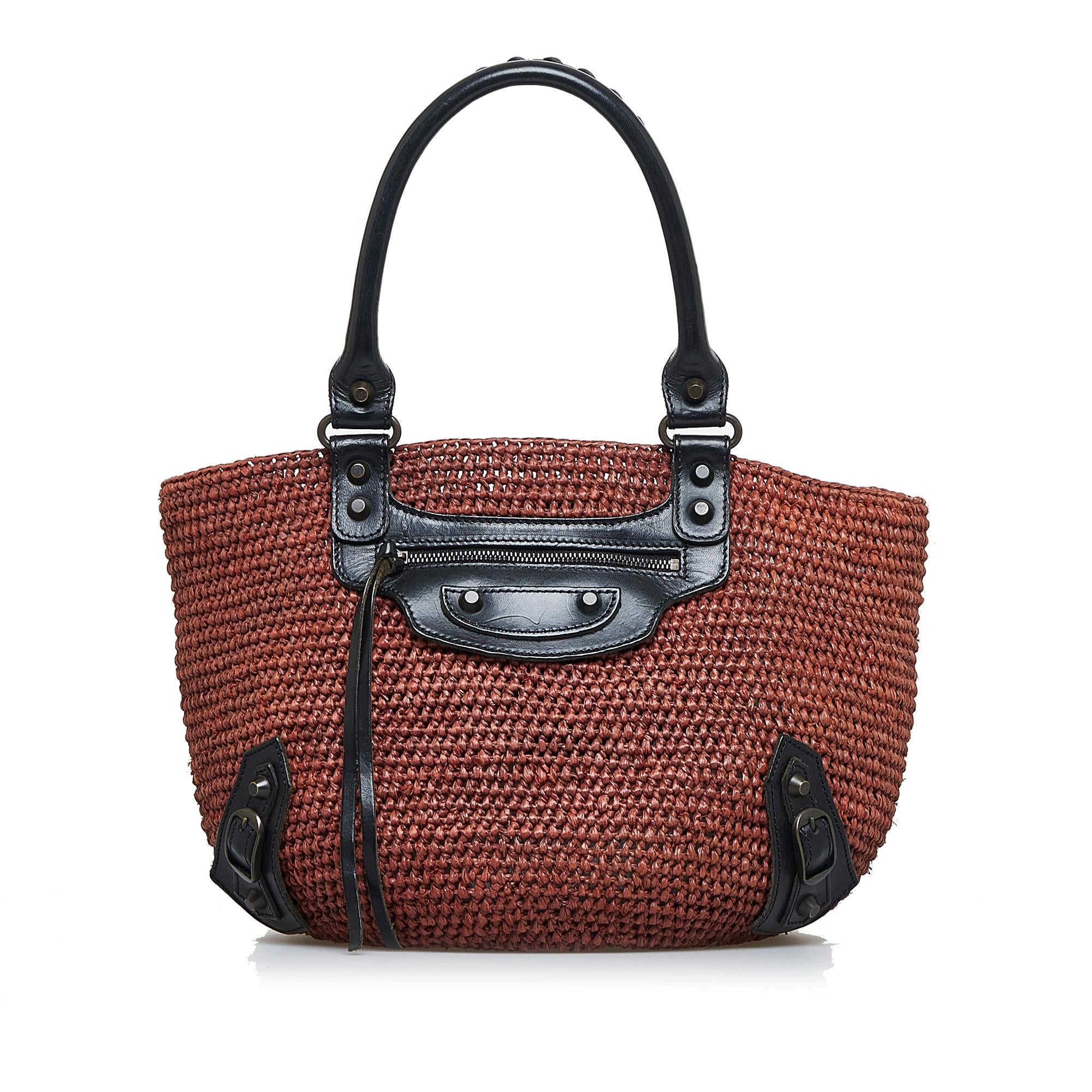 Balenciaga Motocross Classic Raffia Panier Tote (SHG-u1DpE5)