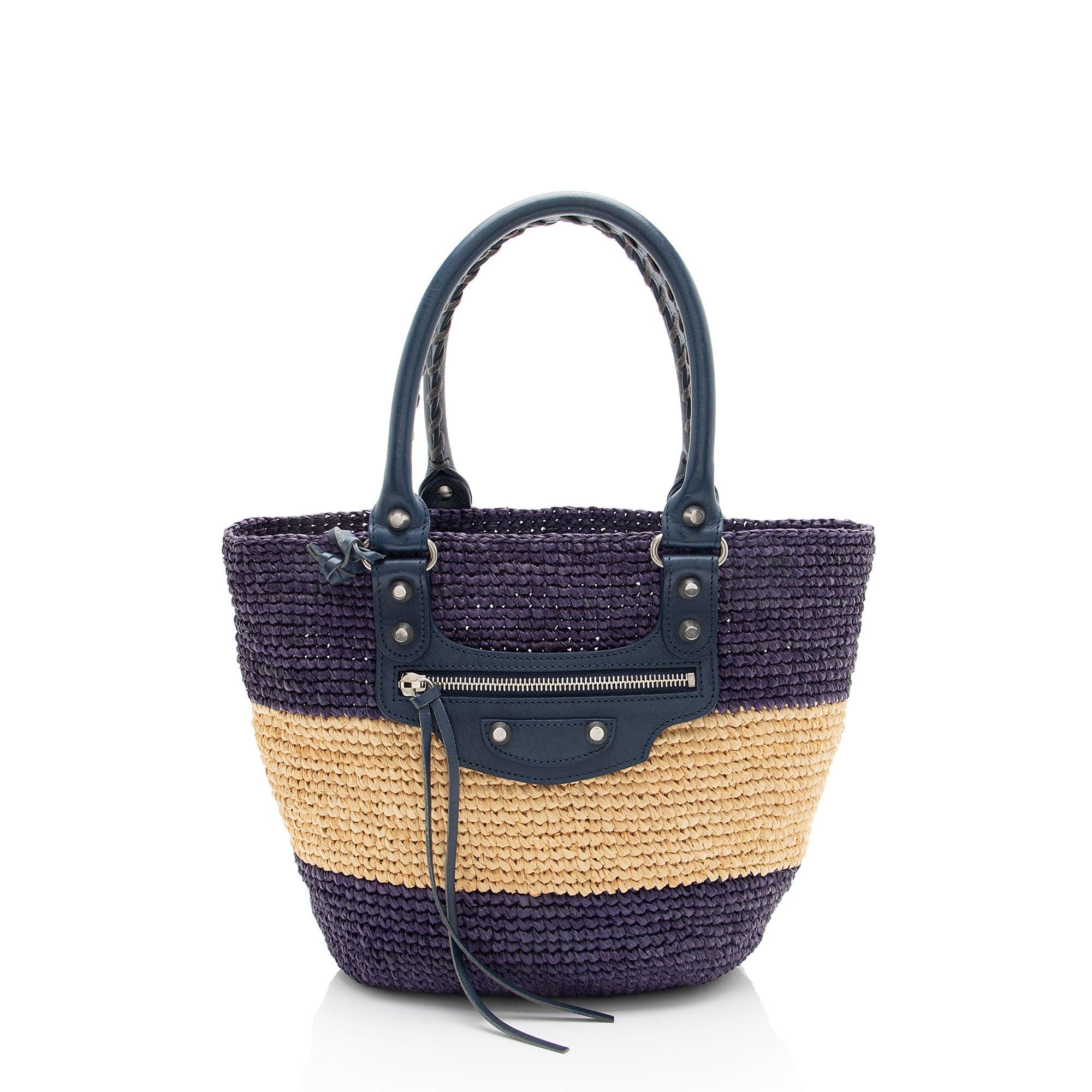 Balenciaga Raffia Striped Panier XS Tote