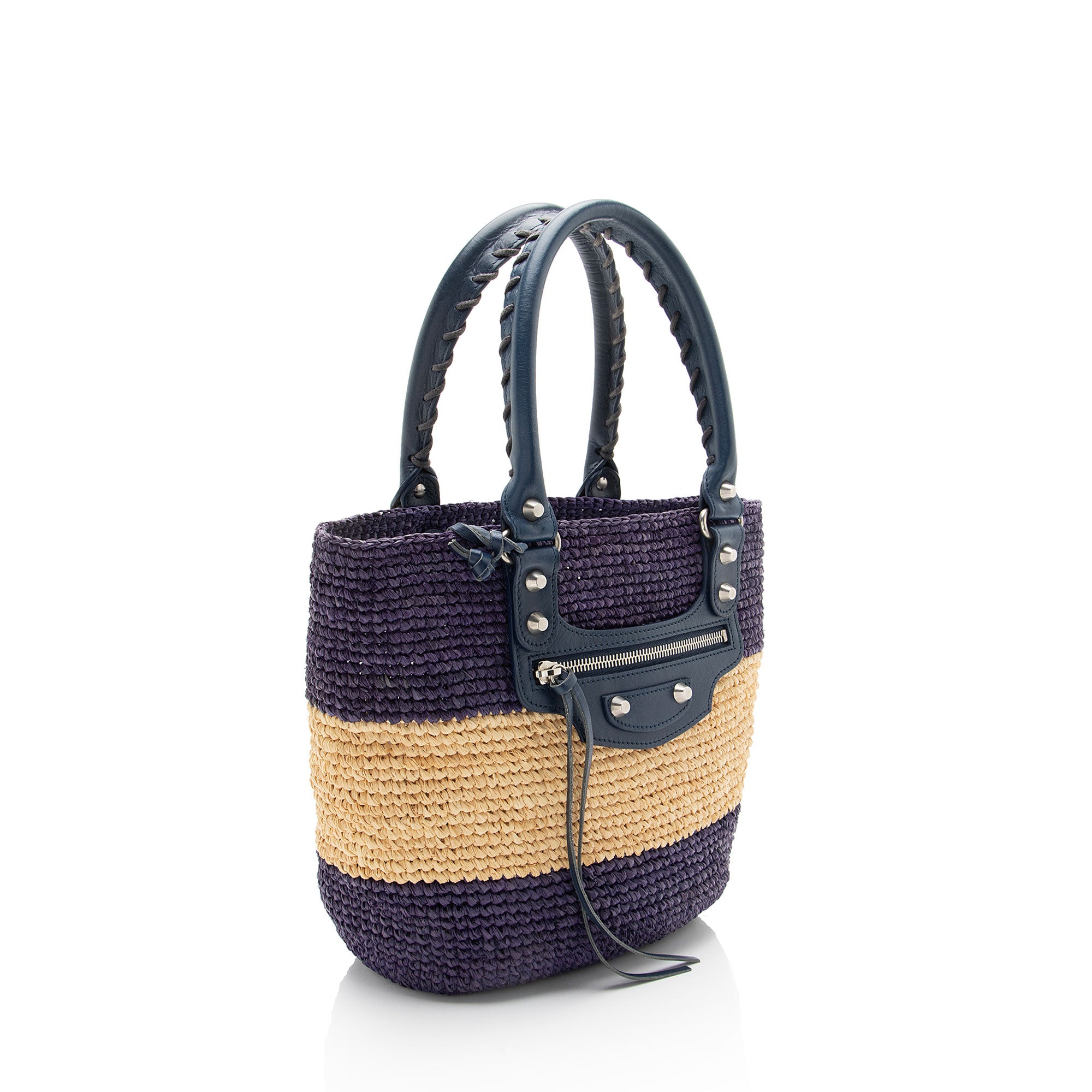Balenciaga Raffia Striped Panier XS Tote