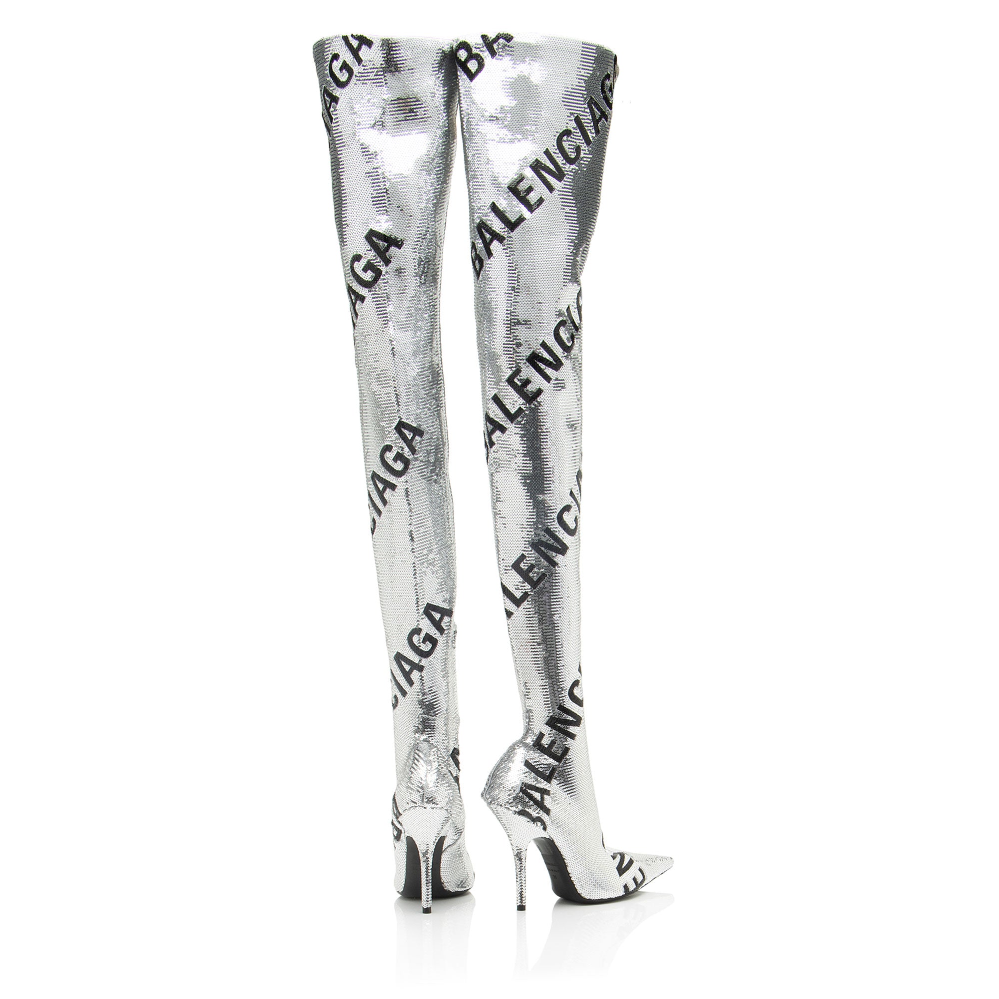 Balenciaga Sequin Logo Knife Thigh High Boots - Size 8 / 38