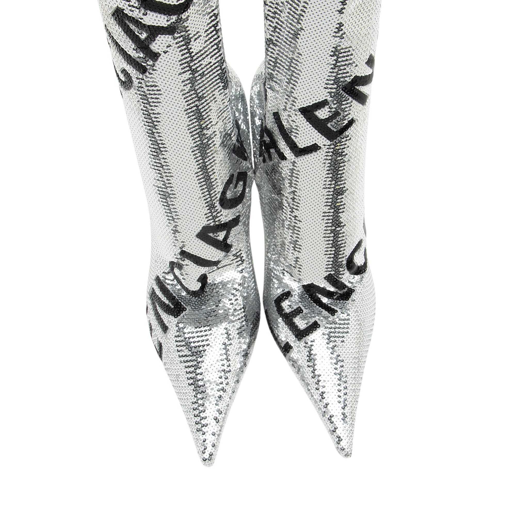 Balenciaga Sequin Logo Knife Thigh High Boots - Size 8 / 38