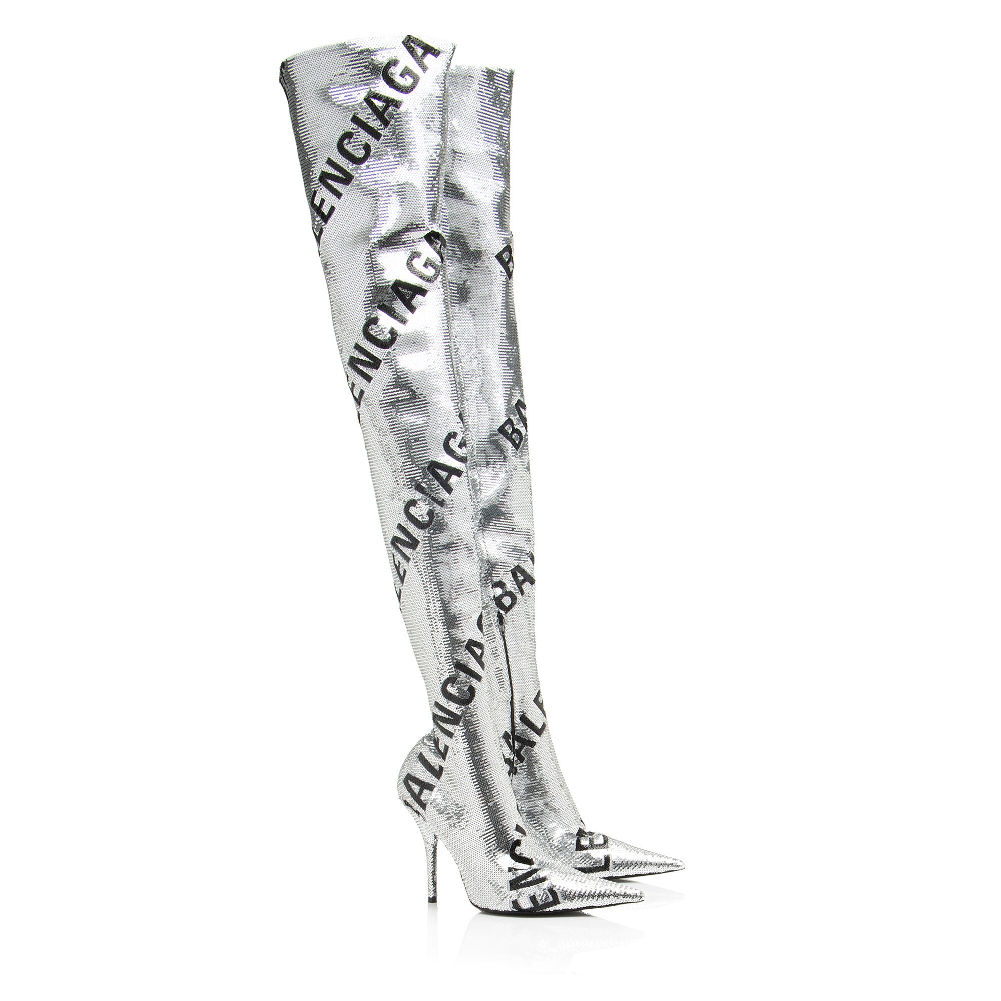 Balenciaga Sequin Logo Knife Thigh High Boots - Size 8 / 38