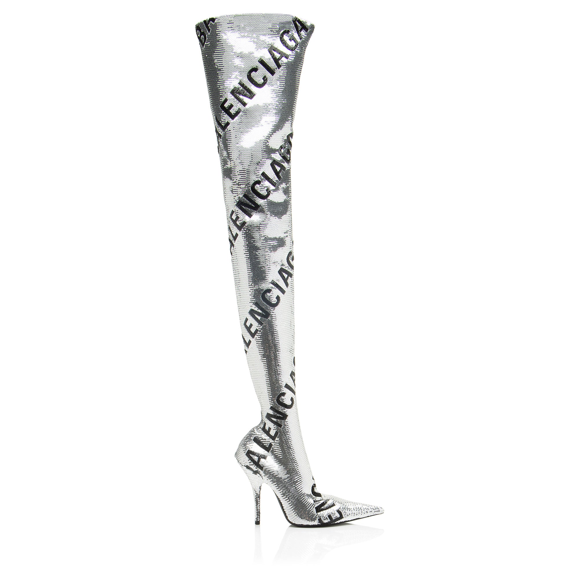 Balenciaga Sequin Logo Knife Thigh High Boots - Size 8 / 38