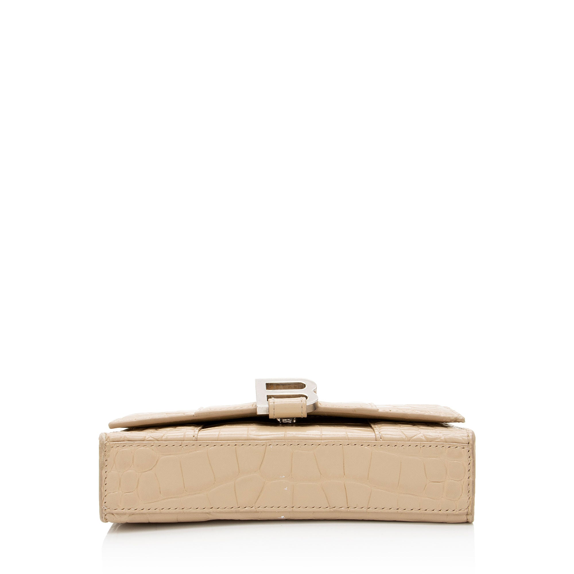 Balenciaga Shiny Croc Embossed Calfskin Hourglass Wallet on Chain