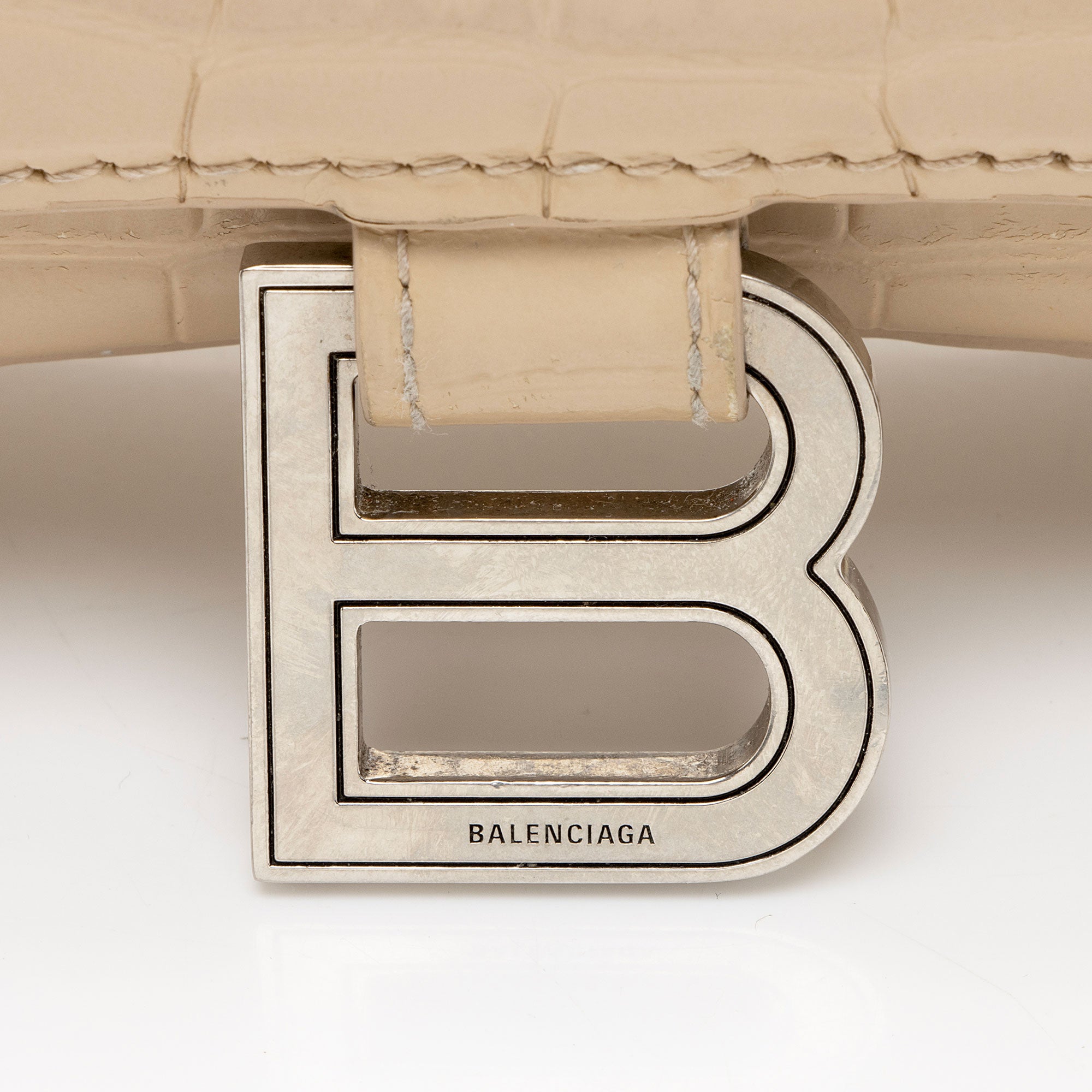 Balenciaga Shiny Croc Embossed Calfskin Hourglass Wallet on Chain