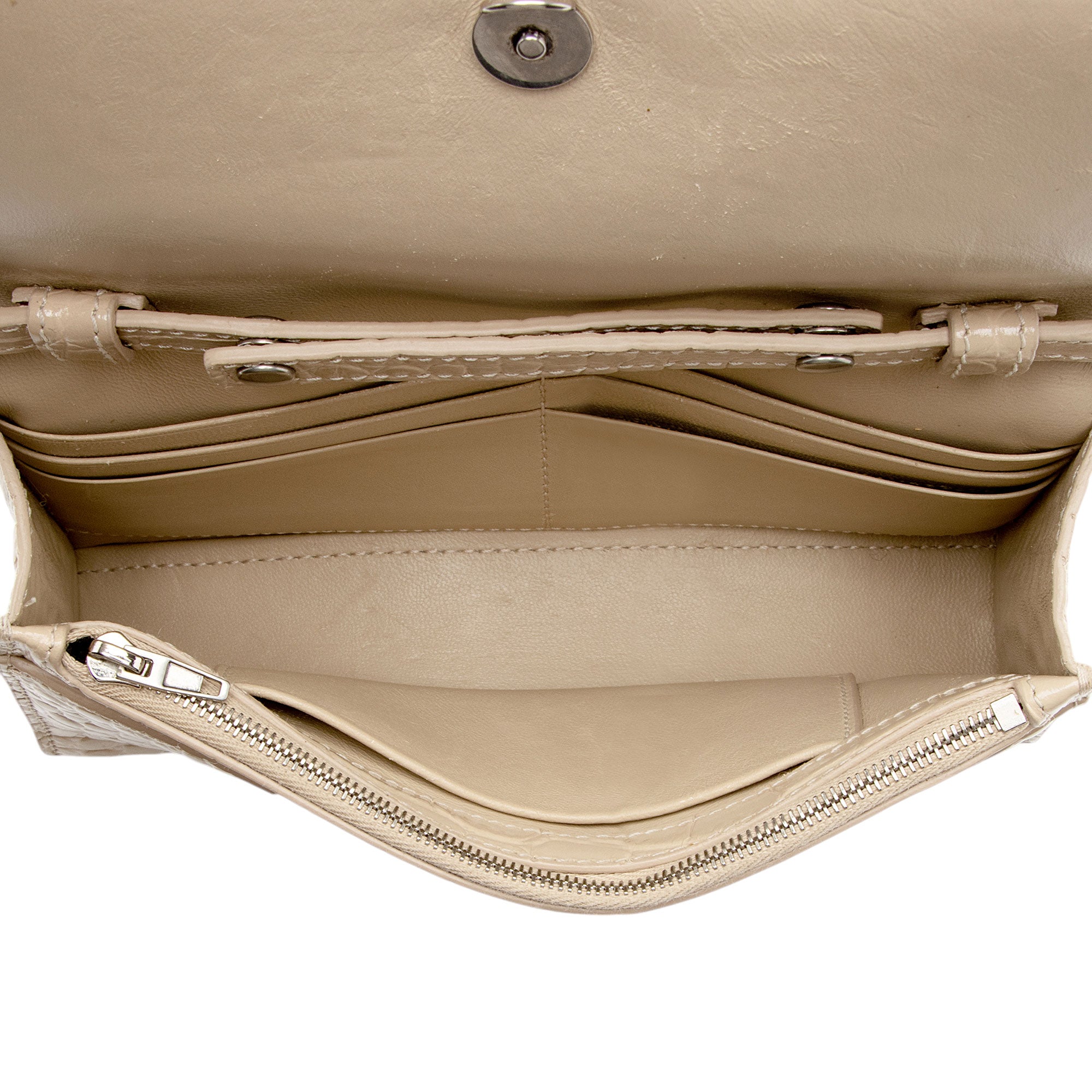 Balenciaga Shiny Croc Embossed Calfskin Hourglass Wallet on Chain