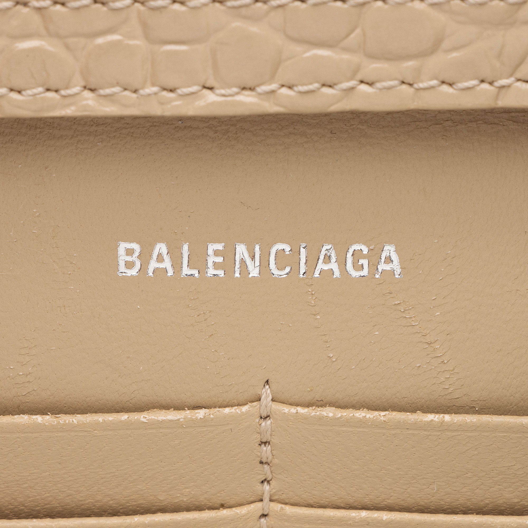 Balenciaga Shiny Croc Embossed Calfskin Hourglass Wallet on Chain