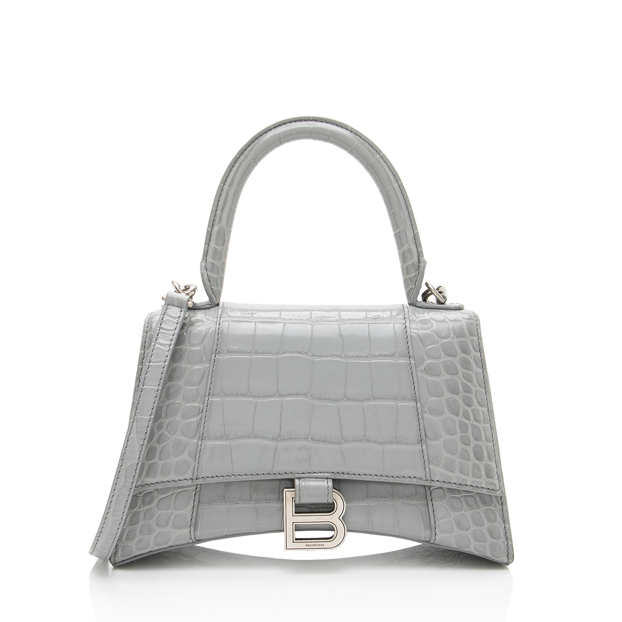 Balenciaga Shiny Croc Embossed Calfskin Hourglass Small Top Handle