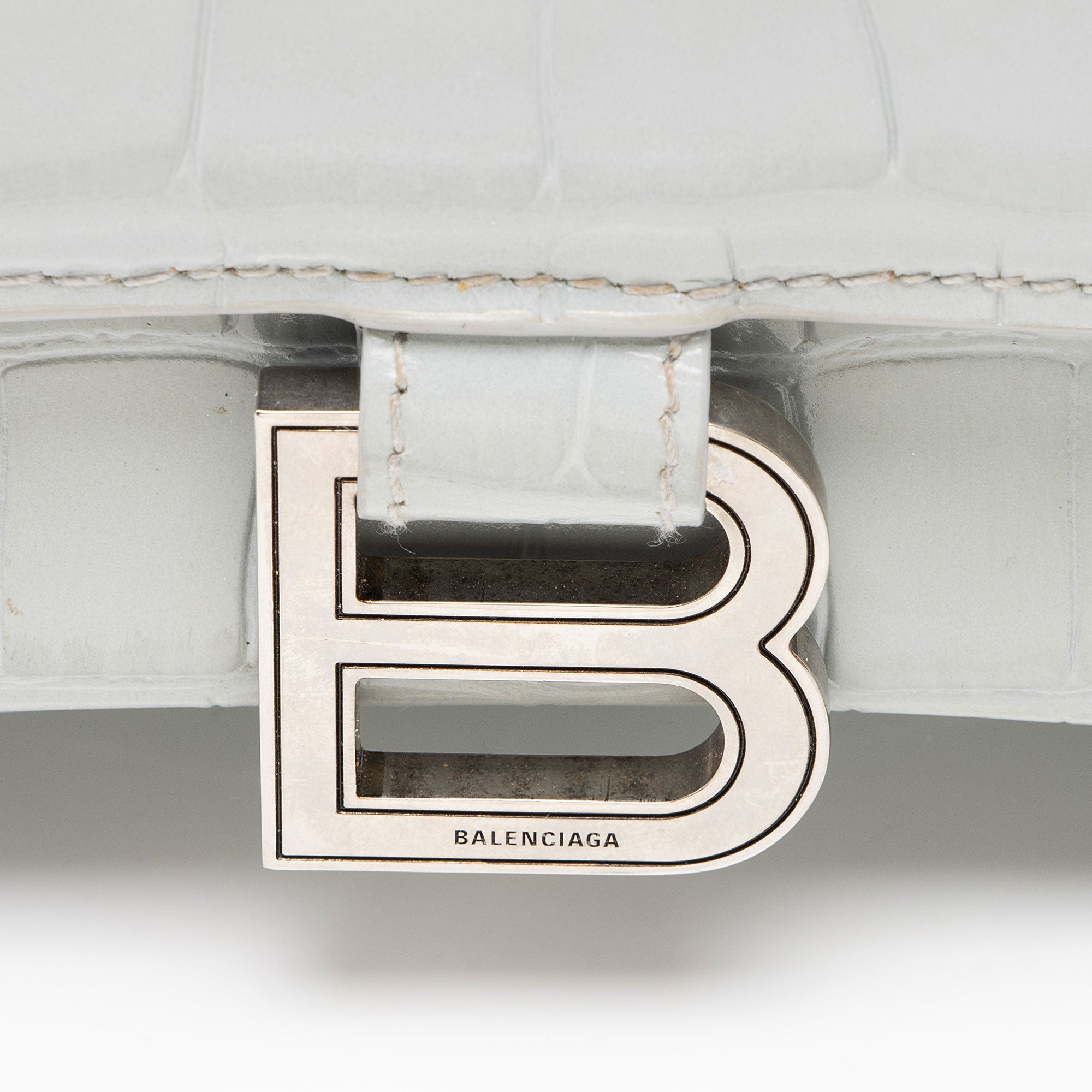 Balenciaga Shiny Croc Embossed Calfskin Hourglass Small Top Handle