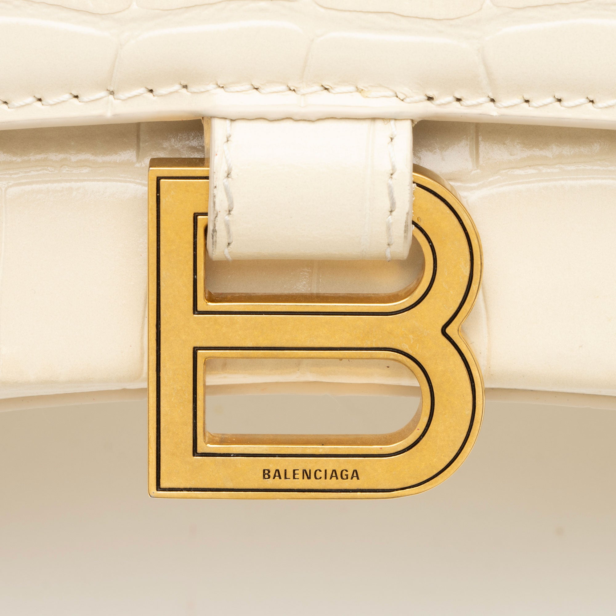 Balenciaga Shiny Croc Embossed Calfskin Hourglass Small Top Handle