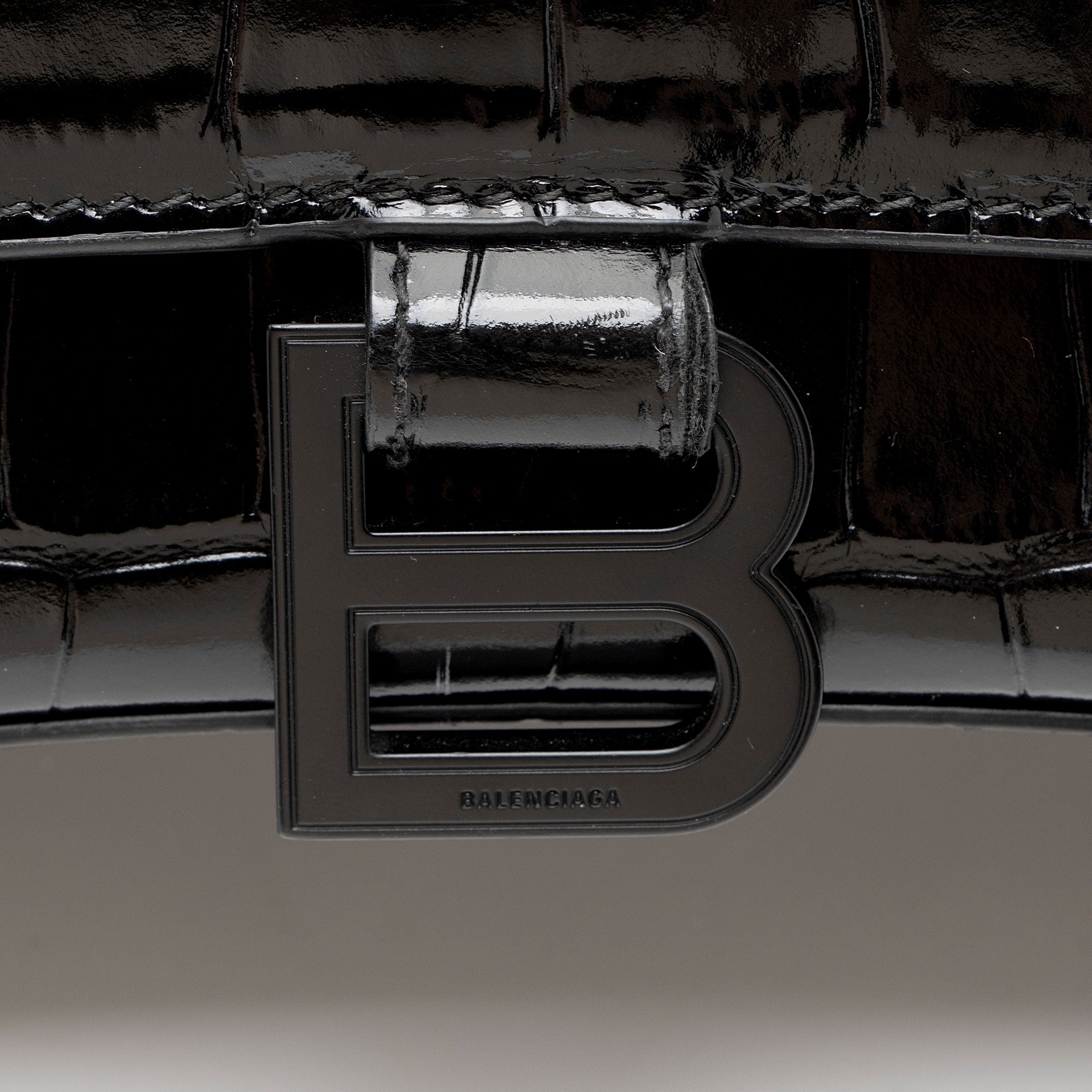 Balenciaga Shiny Croc Embossed Calfskin Hourglass Small Top Handle