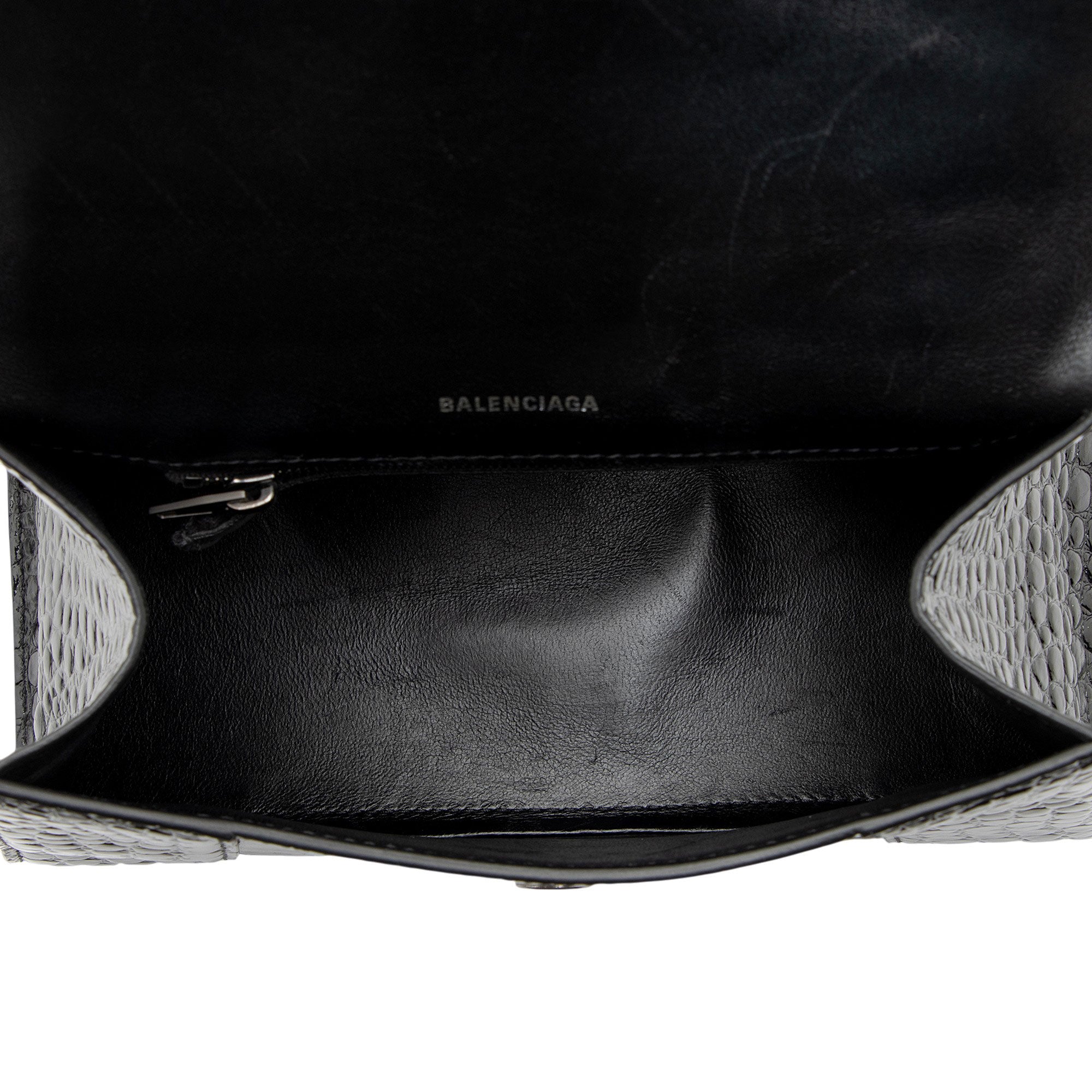 Balenciaga Shiny Croc Embossed Calfskin Hourglass Small Top Handle