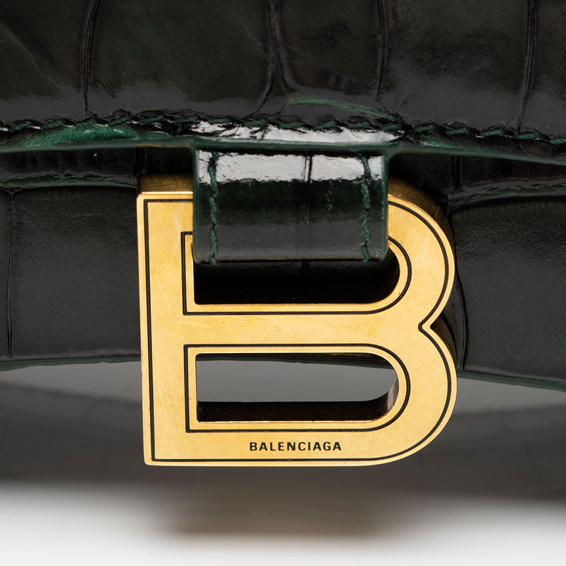 Balenciaga Shiny Croc Embossed Calfskin Hourglass XS Satchel (SHF-7TCss3)