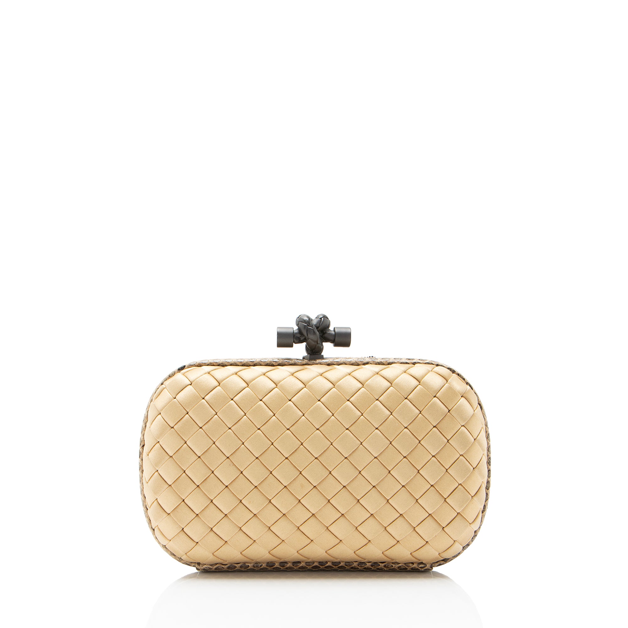 Bottega Veneta Intrecciato Satin Ayers Snakeskin Knot Clutch