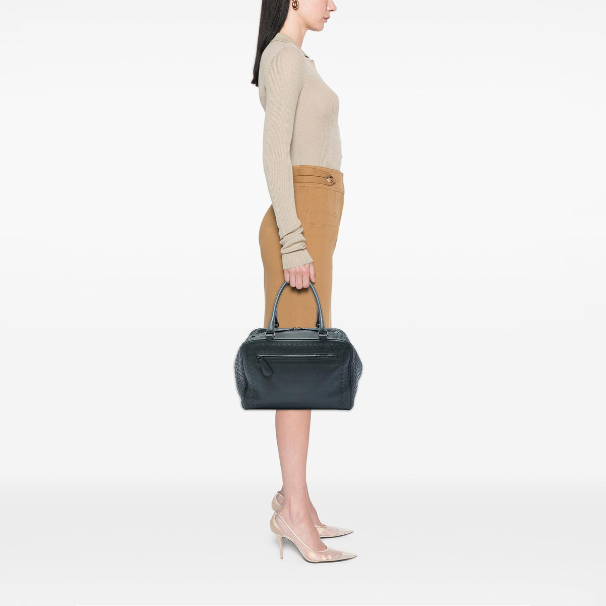 Bottega Veneta Intrecciato Trimmed Goatskin Madras Brera Handbag