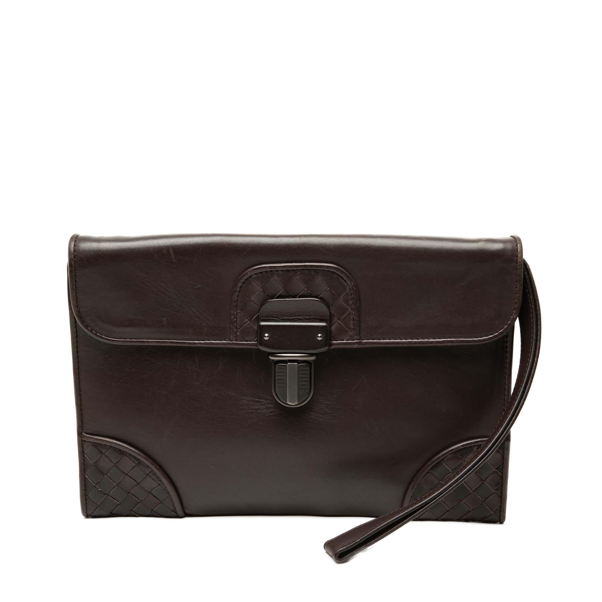 Bottega Veneta Intrecciato Trimmed Leather Clutch