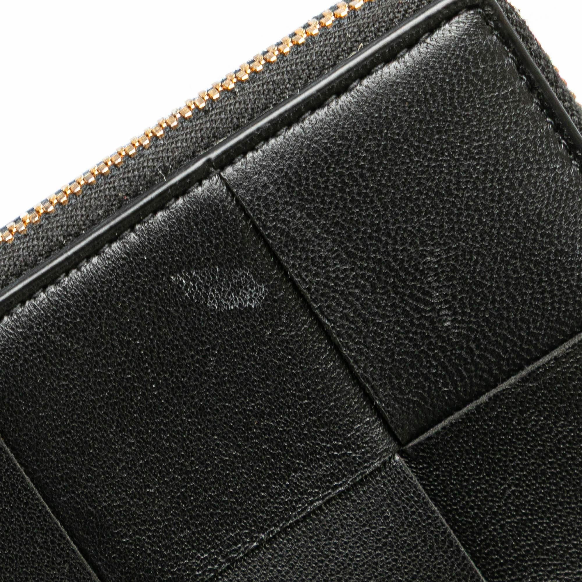 Bottega Veneta Lambskin Maxi Intreccio Cassette Bifold Zip Wallet