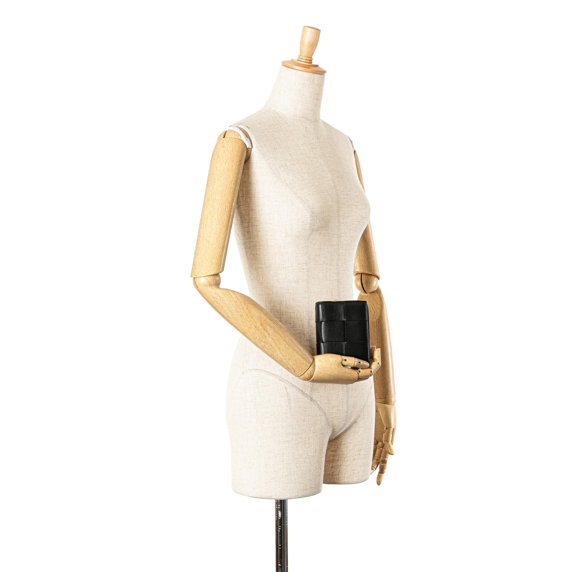 Bottega Veneta Lambskin Maxi Intreccio Cassette Bifold Zip Wallet