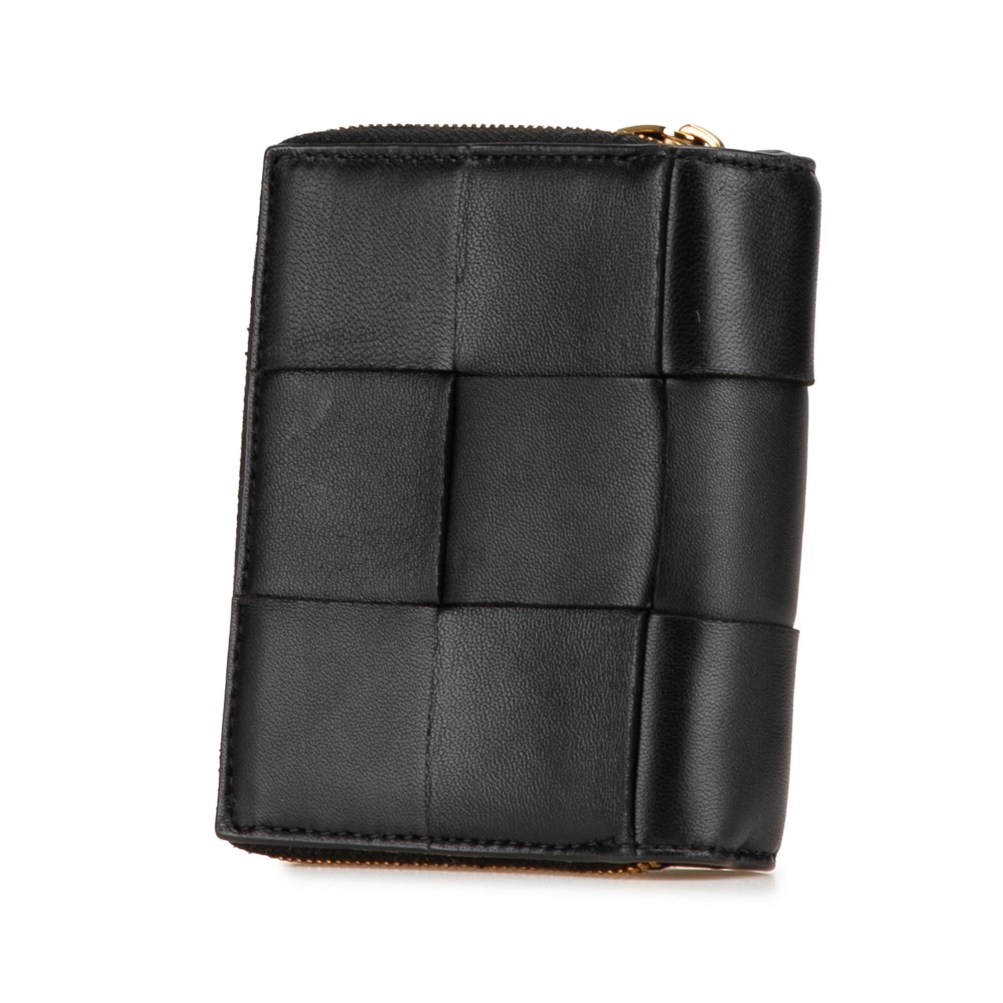 Bottega Veneta Lambskin Maxi Intreccio Cassette Bifold Zip Wallet