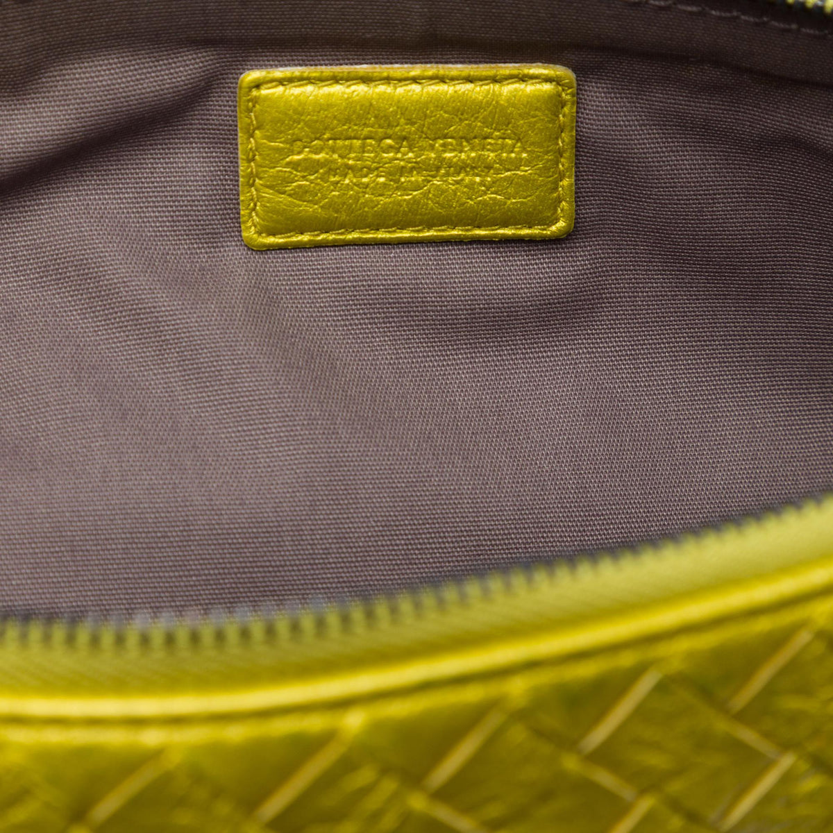 Bottega Veneta Metallic Leather Intrecciato Clutch