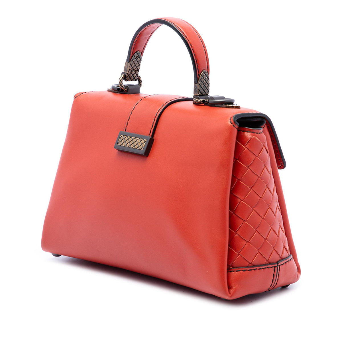 Bottega Veneta Mini Intrecciato Trimmed Nappa Piazza Top Handle Satchel
