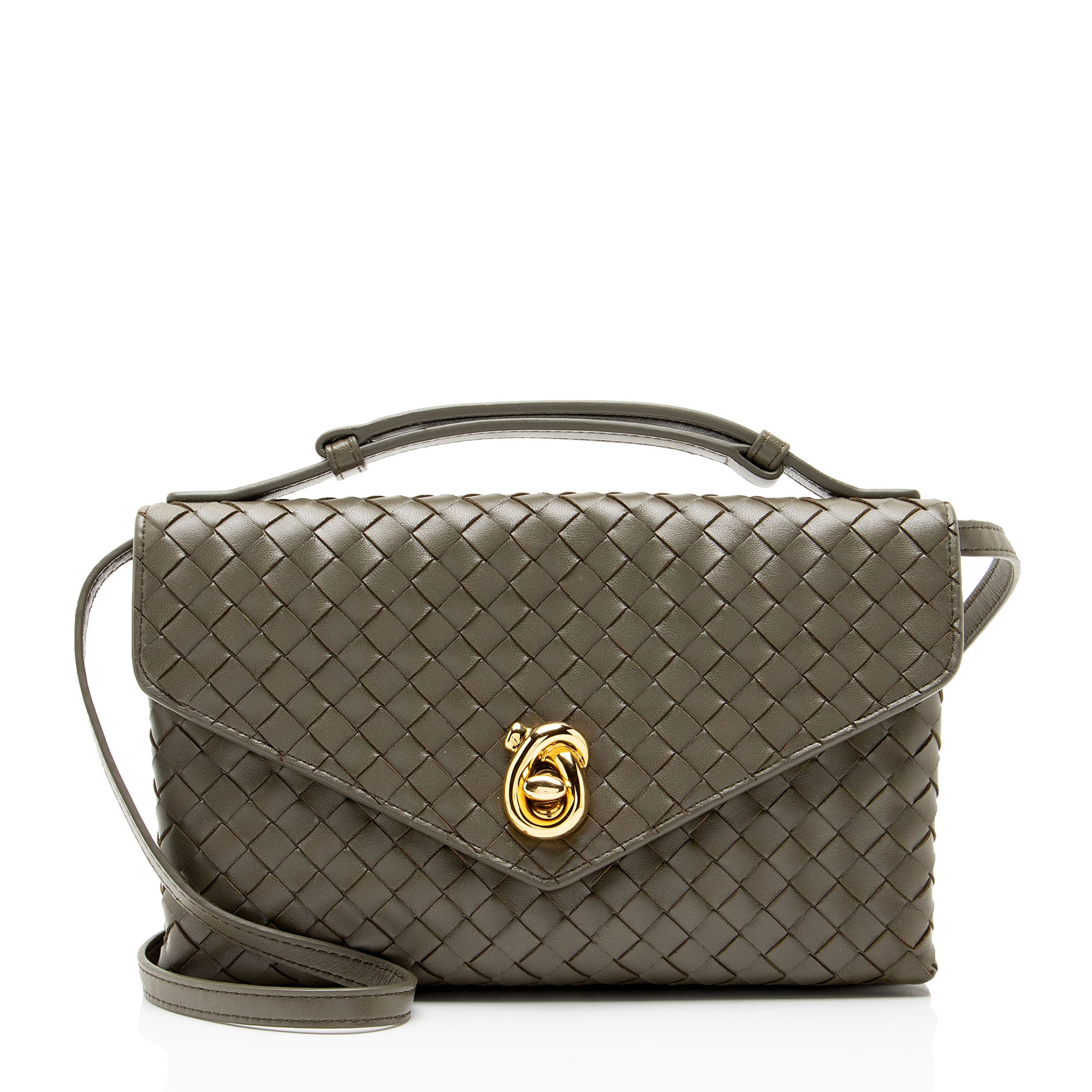 Bottega Veneta Nappa Intrecciato Knot Lock Top Handle Crossbody