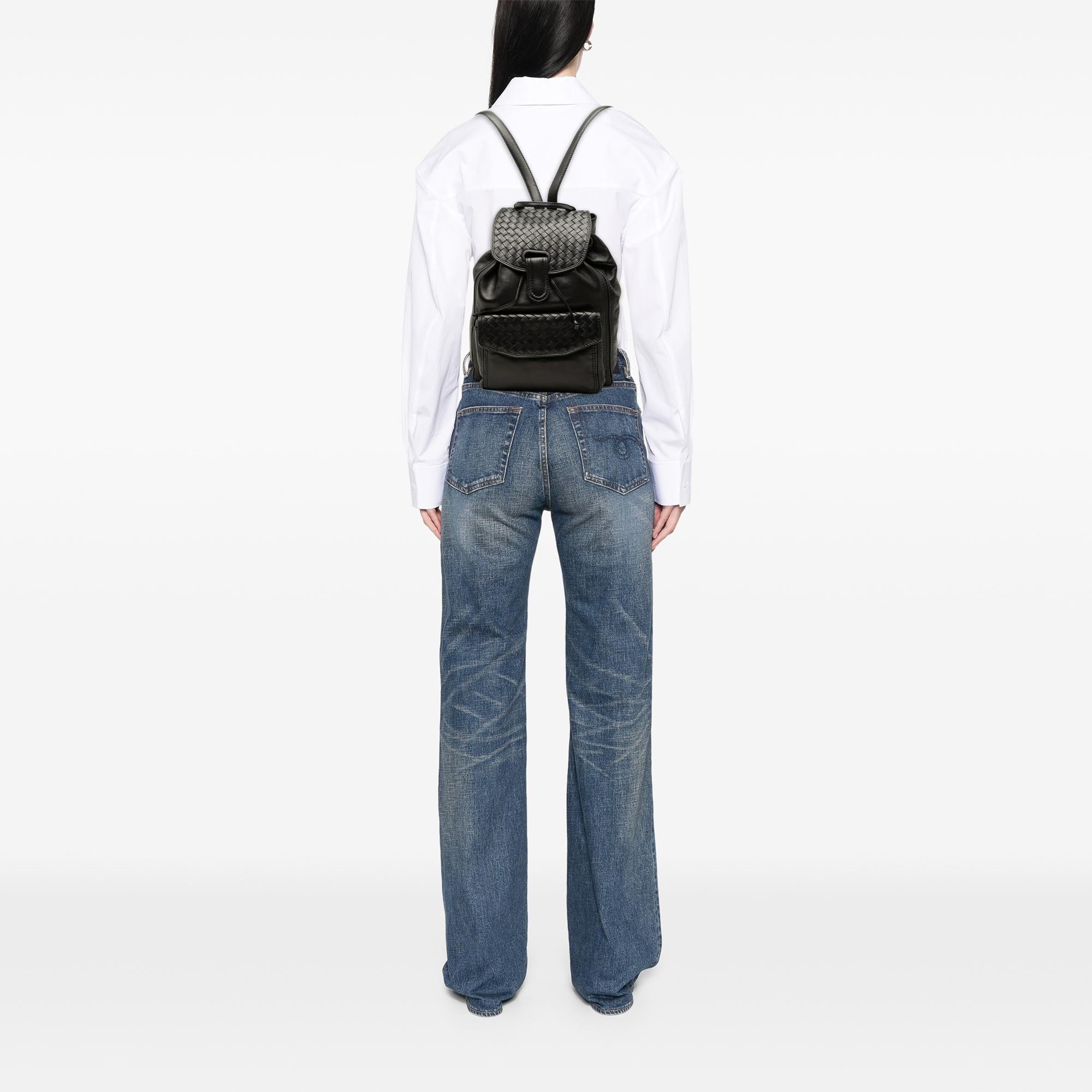 Bottega Veneta Nappa Intrecciato Trimmed Drawstring Flap Backpack