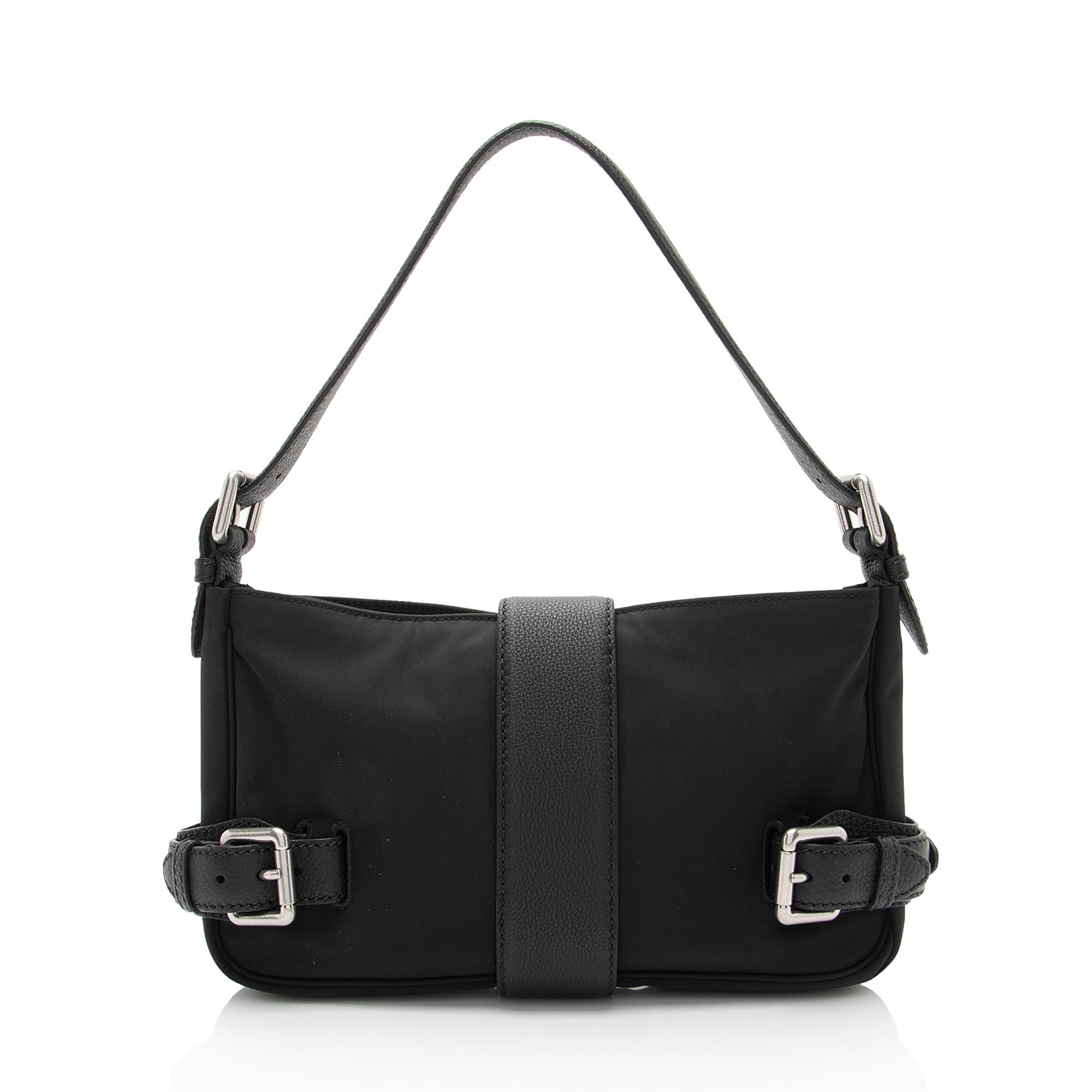 Bottega Veneta Nylon Calfskin Buckle Mini Shoulder Bag (SHF-uylolI)