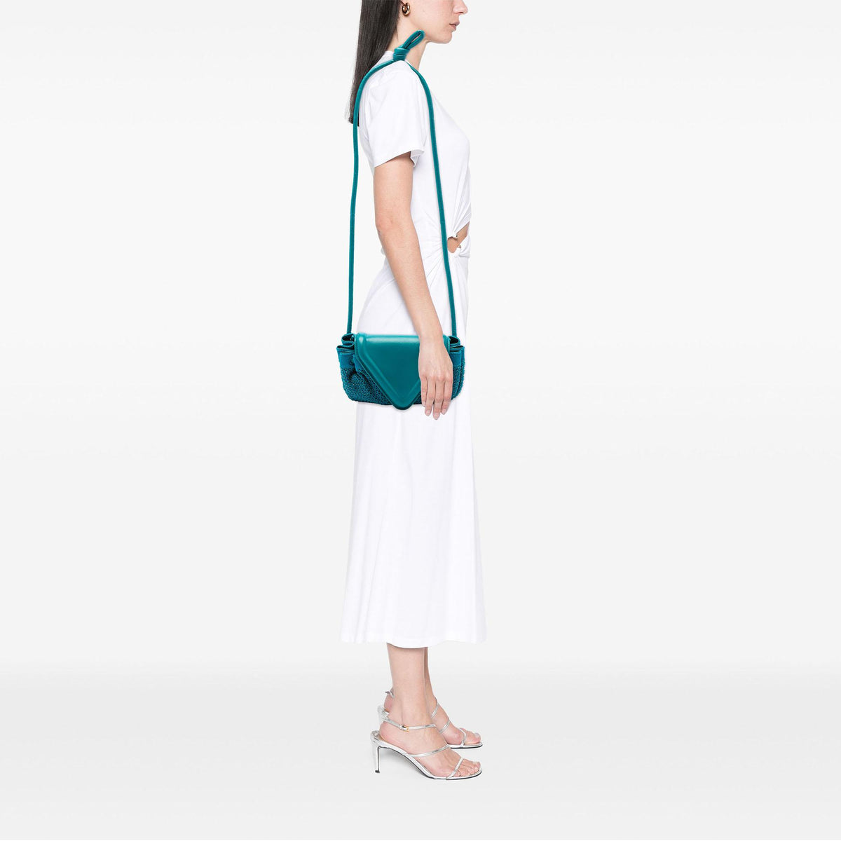 Bottega Veneta Small Beaded Crochet Knit and Leather Beak Crossbody