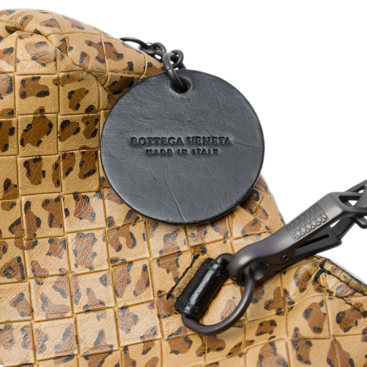 Bottega Veneta Small Calfskin Intrecciomirage Leopard Print Chain Flap Crossbody