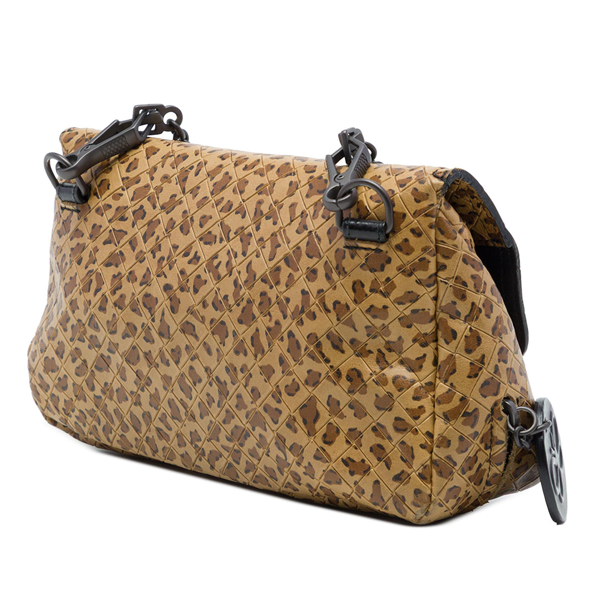 Bottega Veneta Small Calfskin Intrecciomirage Leopard Print Chain Flap Crossbody