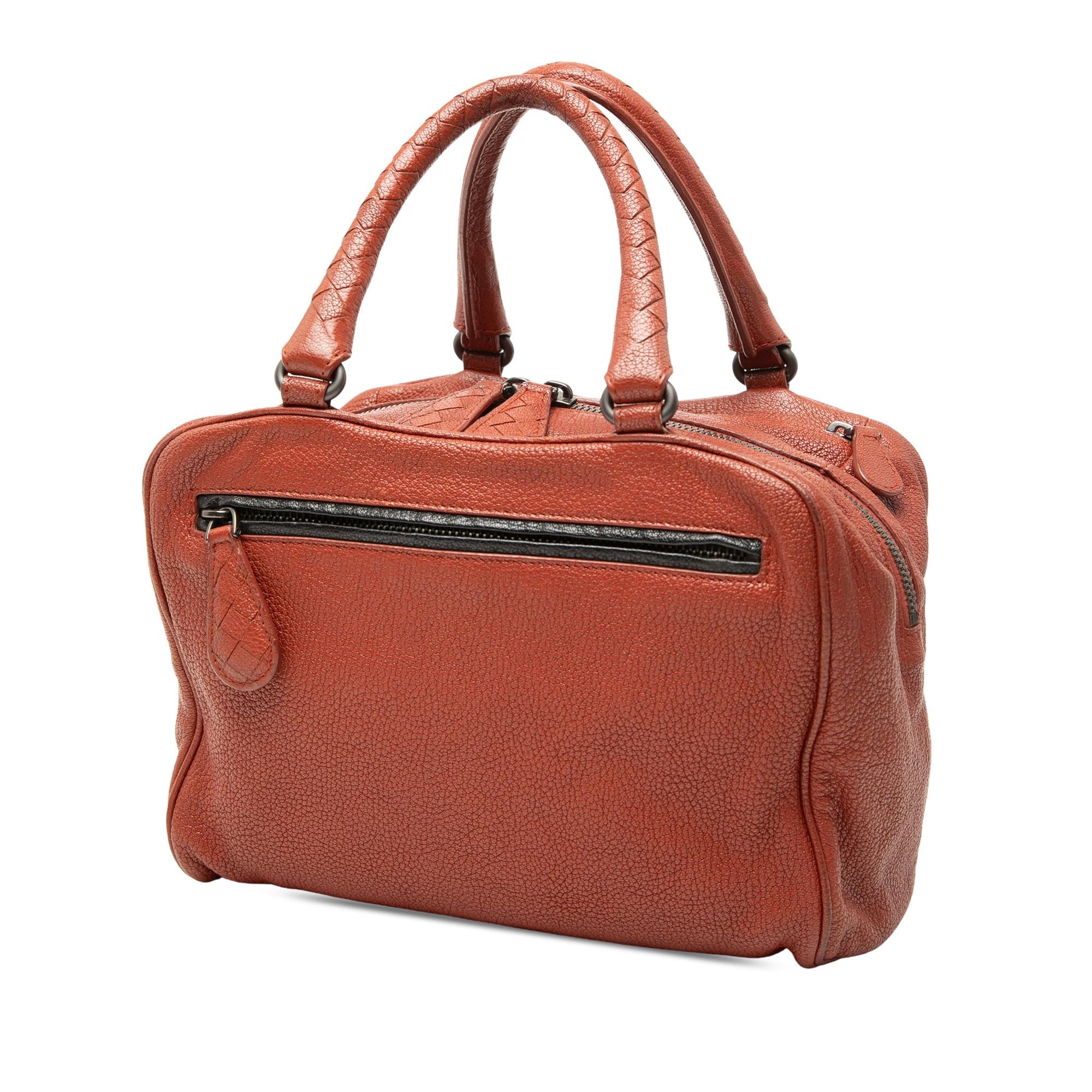 Bottega Veneta Small Intrecciato Trimmed Goatskin Madras Heritage Brera Handbag