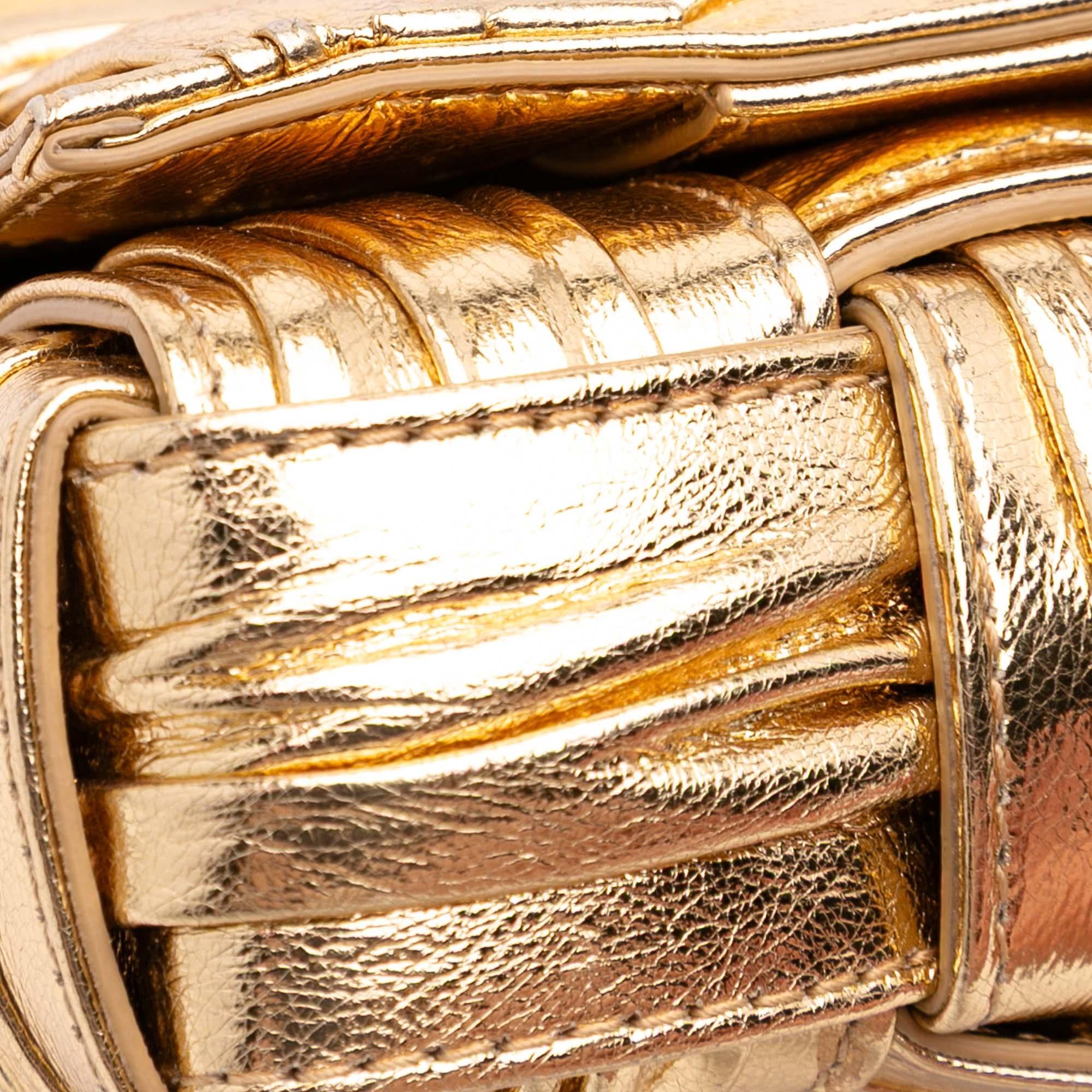 Bottega Veneta Small Metallic Calfskin Intreccio Plisse Cassette Crossbody