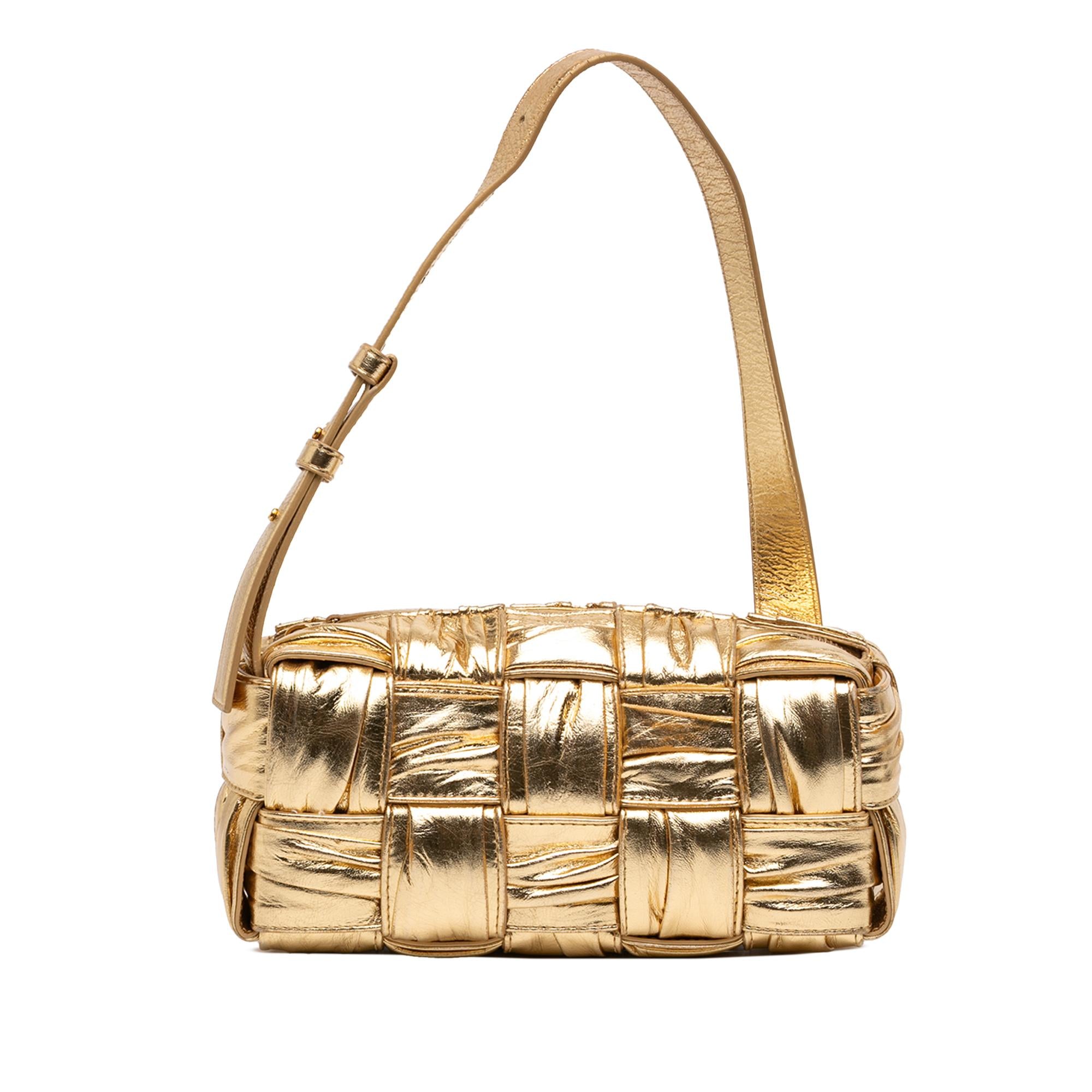 Bottega Veneta Small Metallic Lambskin Intrecciato Plisse Brick Cassette