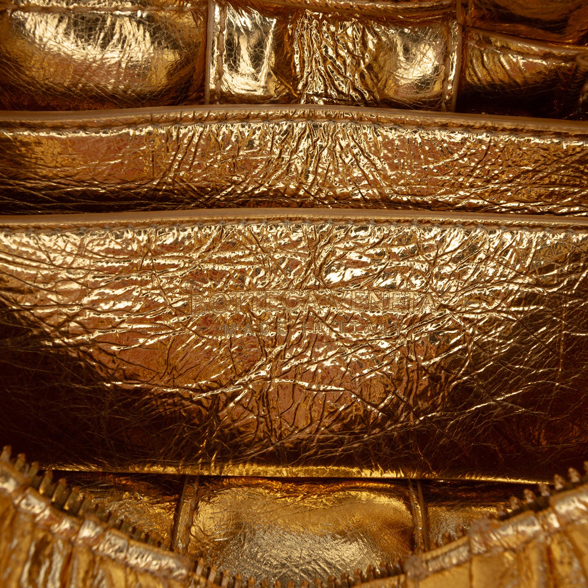 Bottega Veneta Small Metallic Lambskin Intrecciato Plisse Brick Cassette