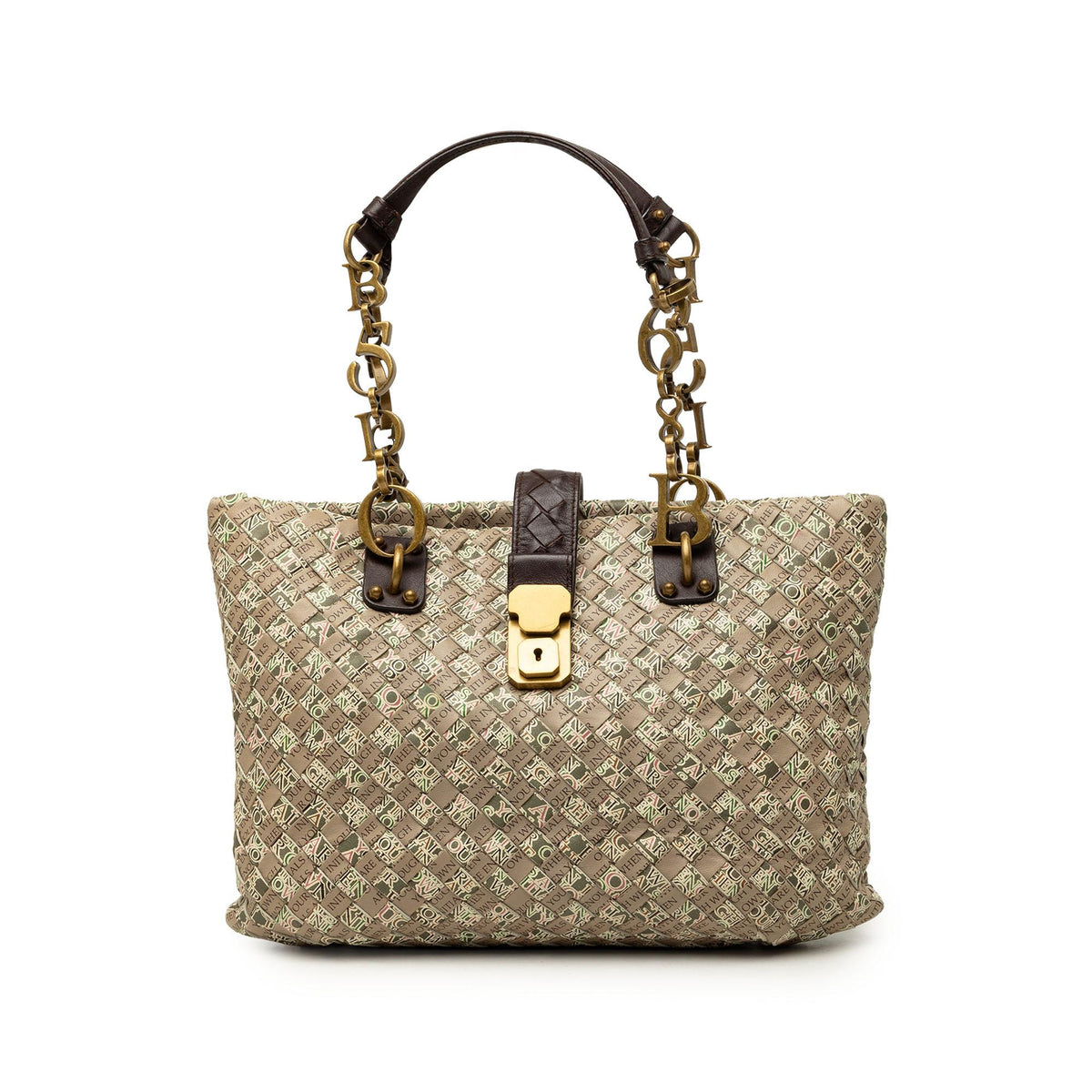 Bottega Veneta Small Printed Nappa Intrecciato Logo Lock Chain Tote