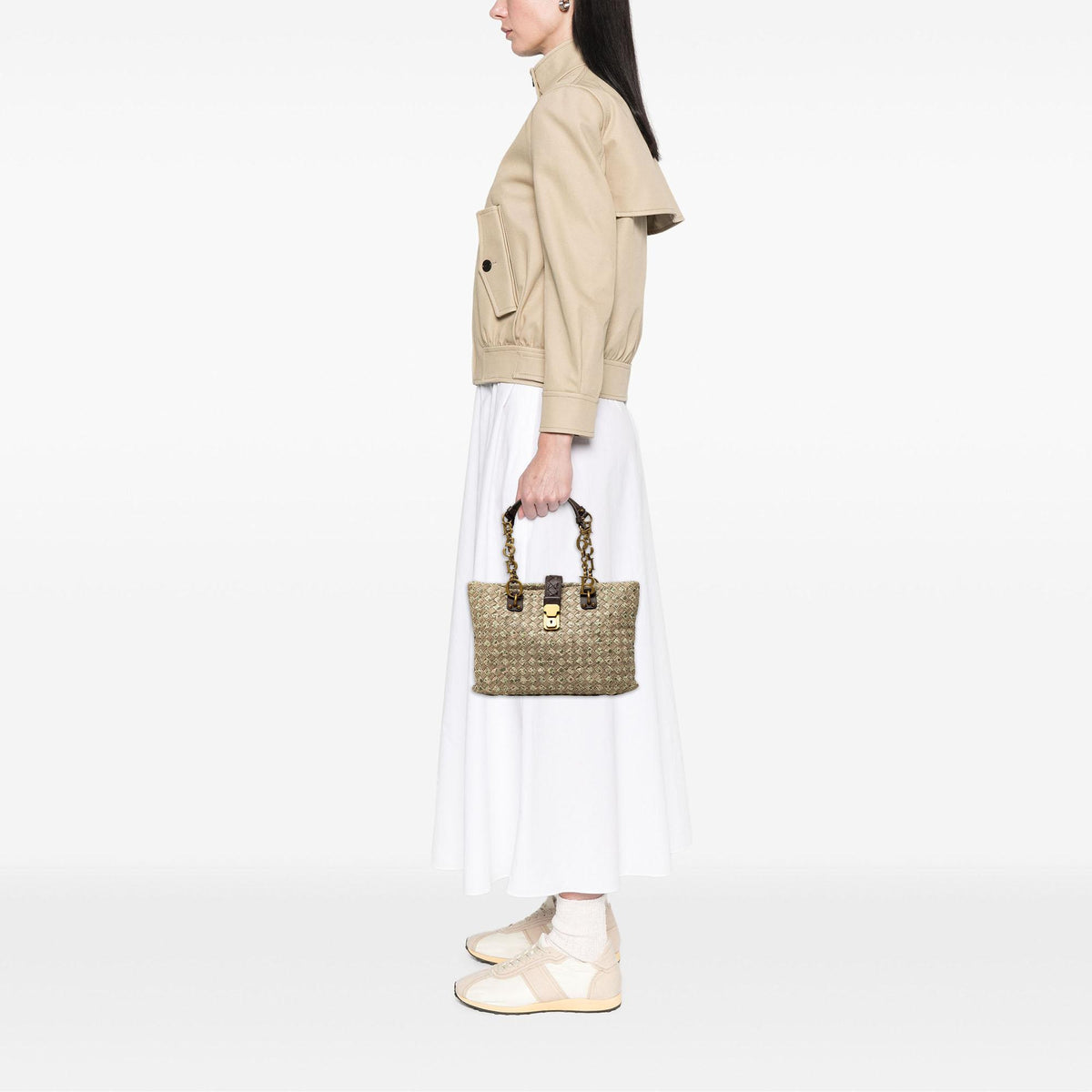 Bottega Veneta Small Printed Nappa Intrecciato Logo Lock Chain Tote