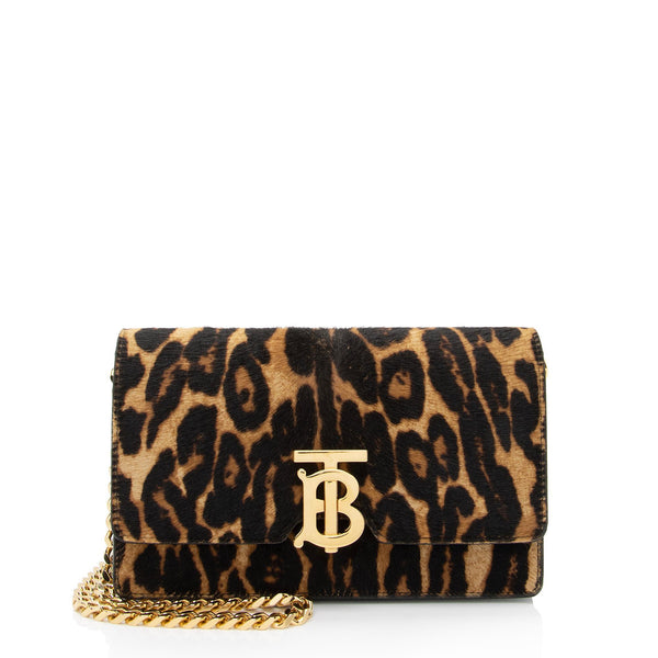 Burberry Calf Hair Leopard Print TB Carrie Chain Small Crossbody Bag  (SHF-zOZJdg)