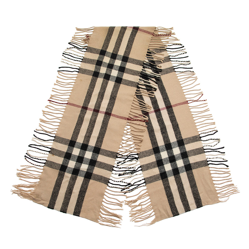 Burberry Classic Check Cashmere Happy Plaid Fringe Scarf (SHF-23005)