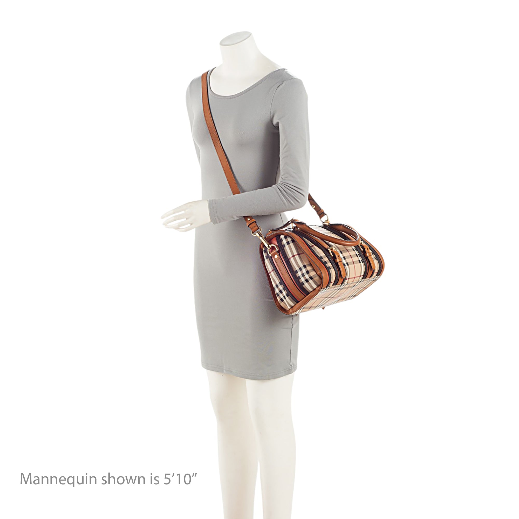 Burberry Haymarket Check Alchester Buckle Medium Bowling Bag (SHF-JHqu0h)